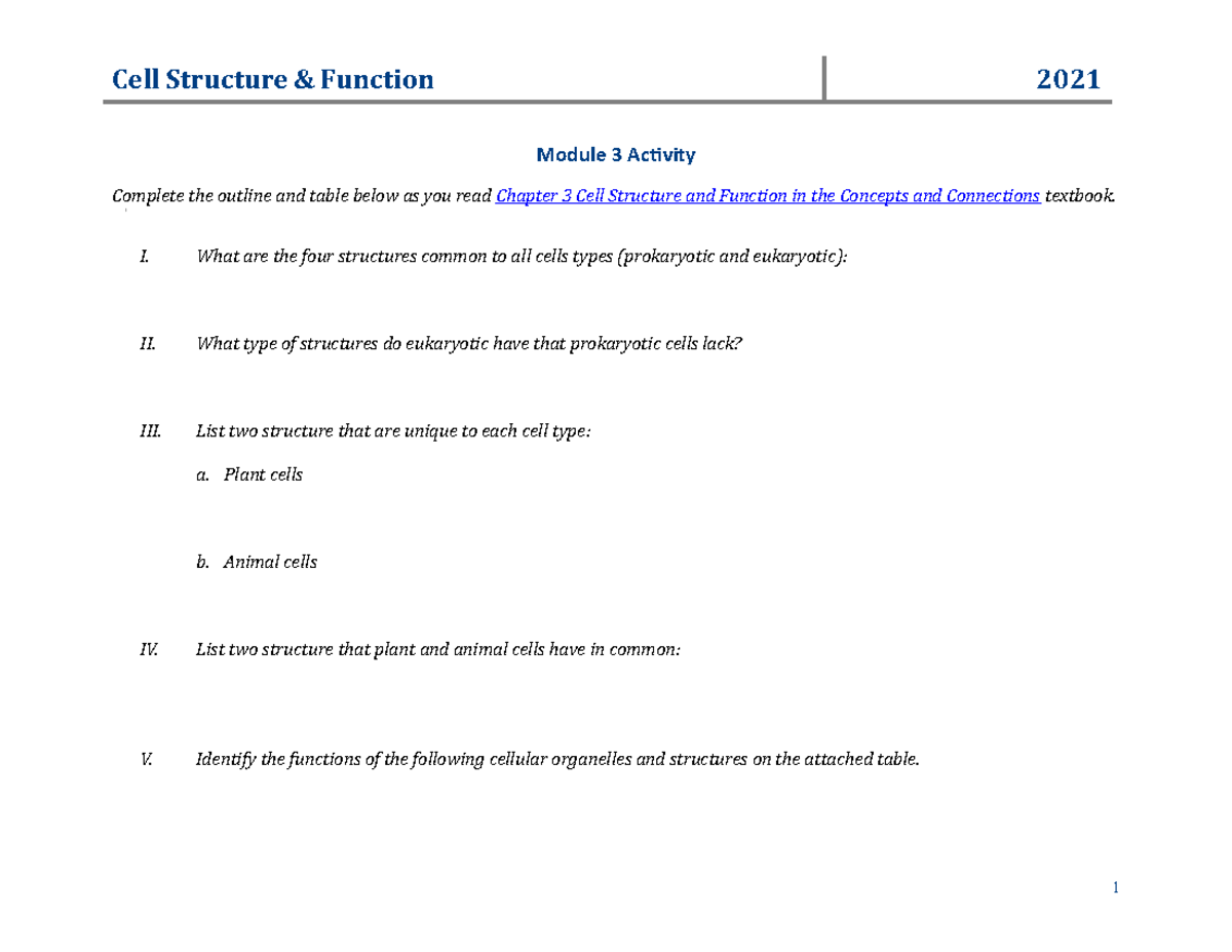 Chapter 3: Cell Structure & Function Notes (Concepts and Connect) - Studocu