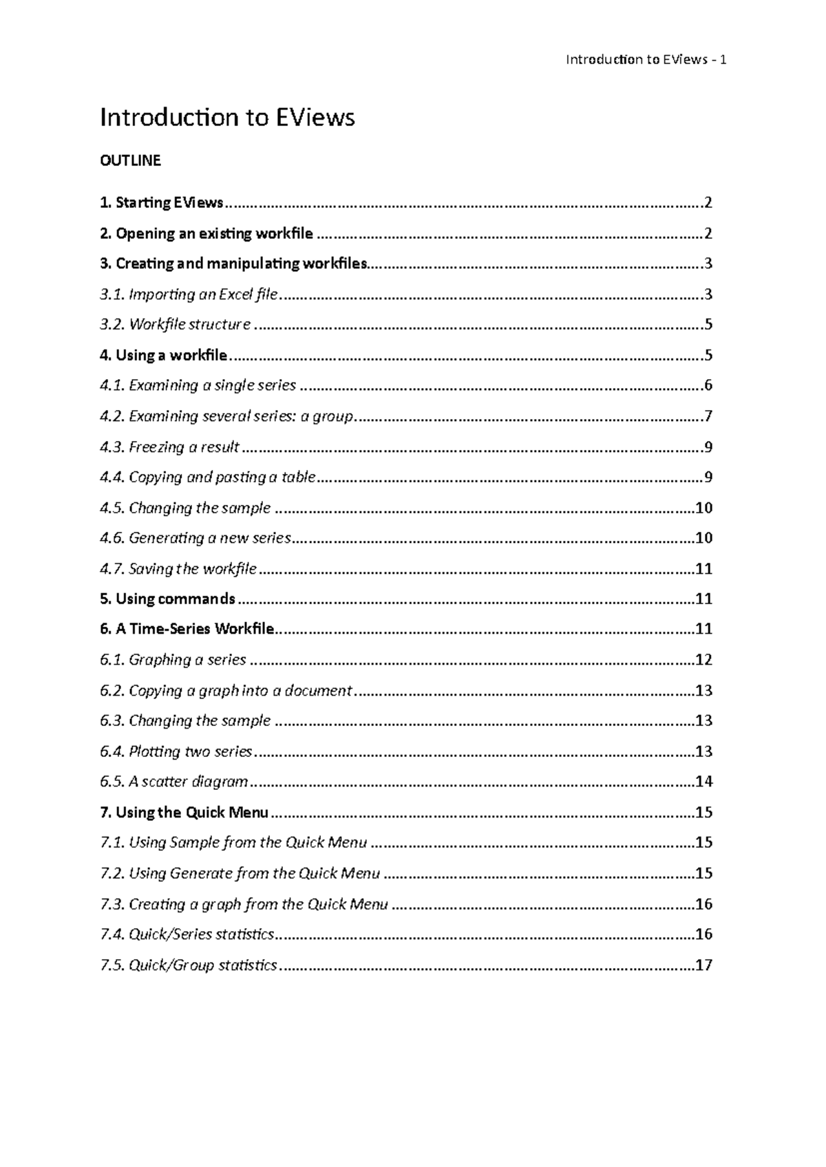 Introduction to EViews - W3 Lecture Notes and Workfile Guide - Studocu