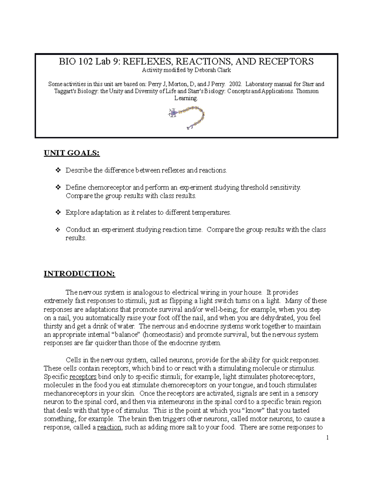 BIO 102 Lab 9: Nervous System Reflexes and Sensitivity Follow-Up ...