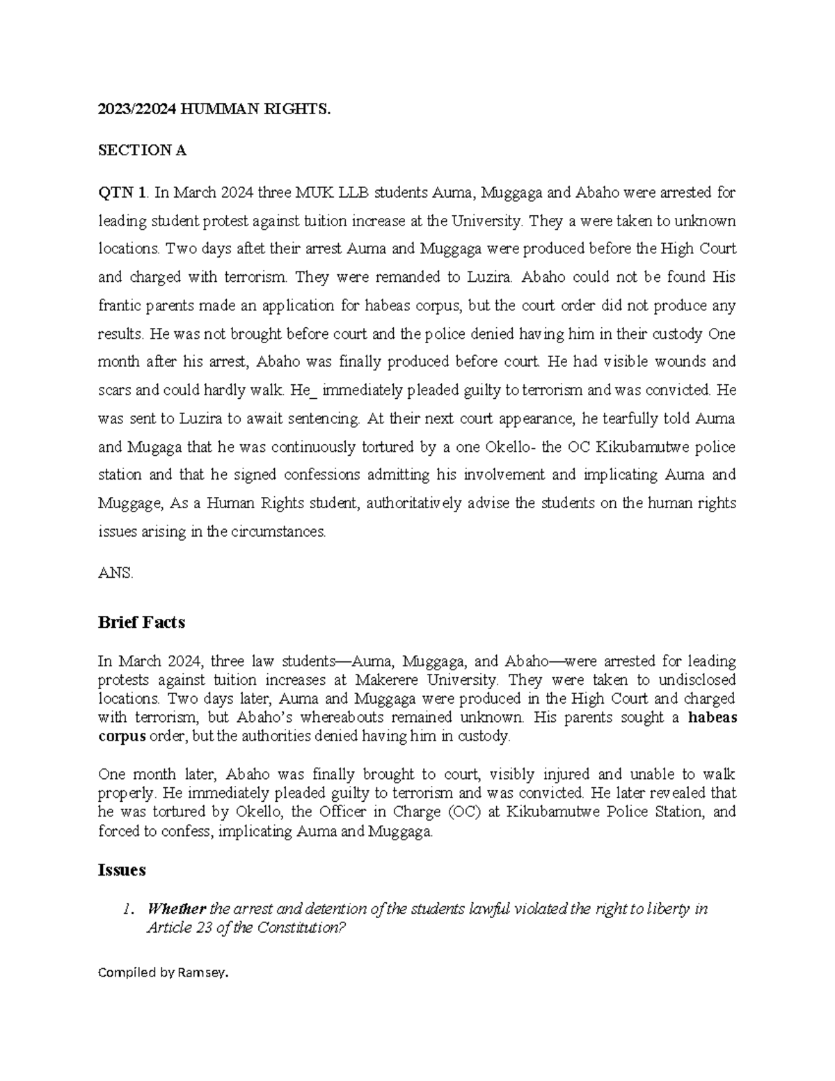 Human Rights Q&A: Legal Analysis and Case Studies (HUM 101) - Studocu
