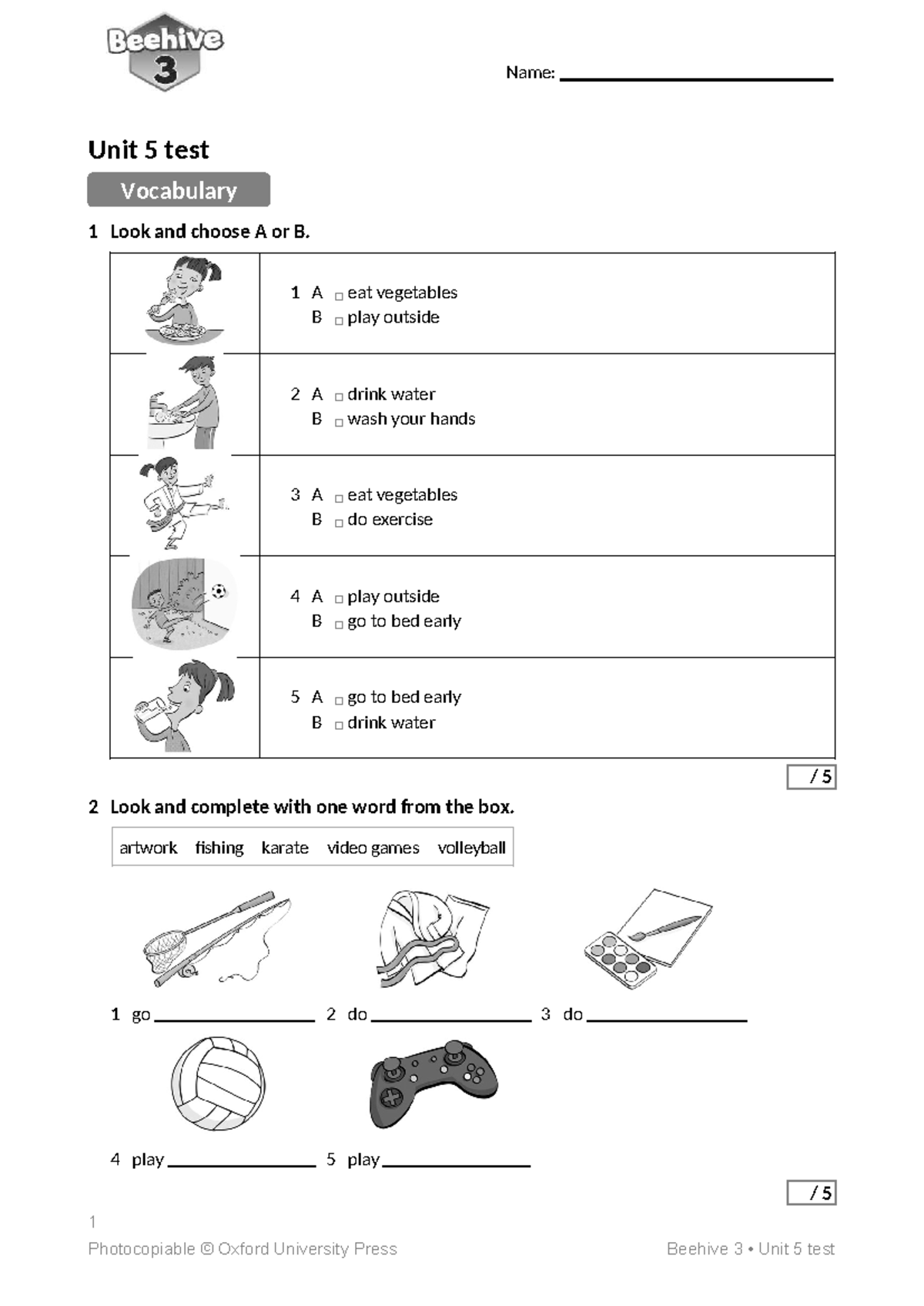 Beehive 3 Unit 5 Test: Vocabulary, Grammar, Listening & Speaking - Studocu