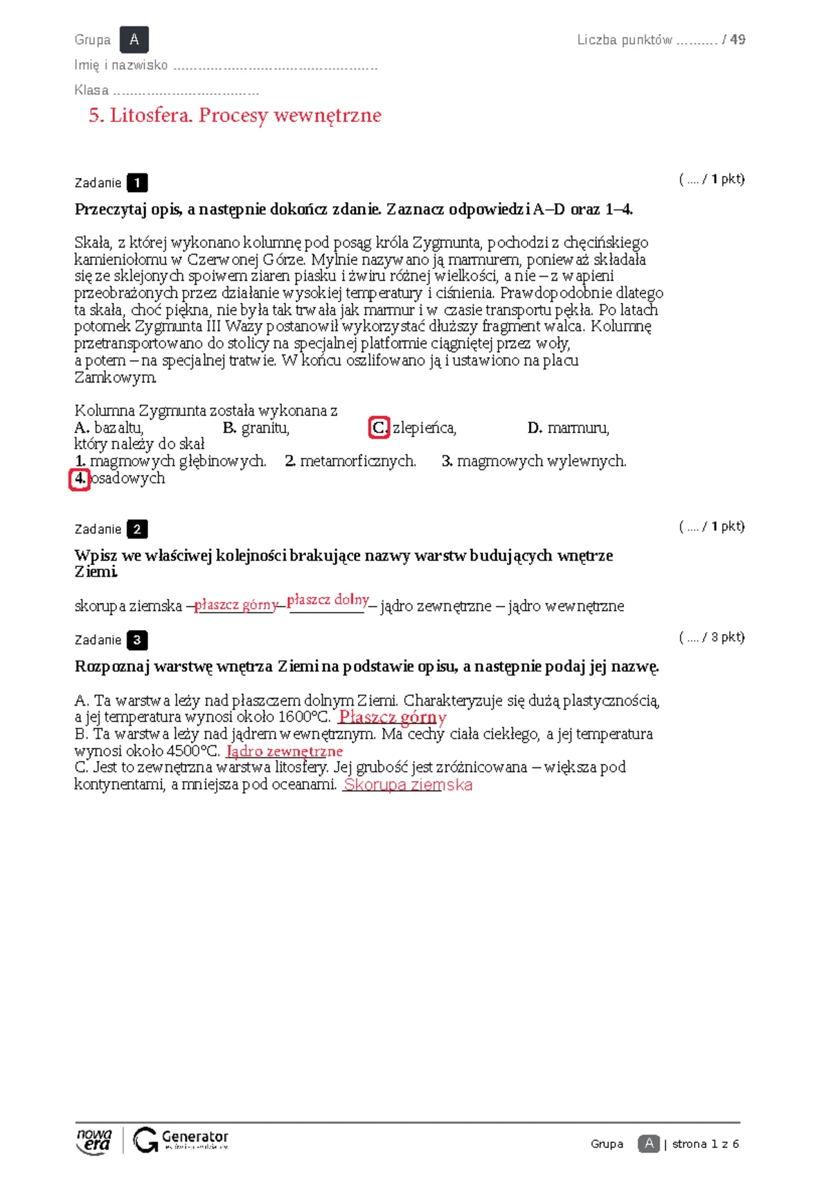 Test - rozdział 6. Litosfera. Procesy zewnętrzne - Grupa A - Studocu