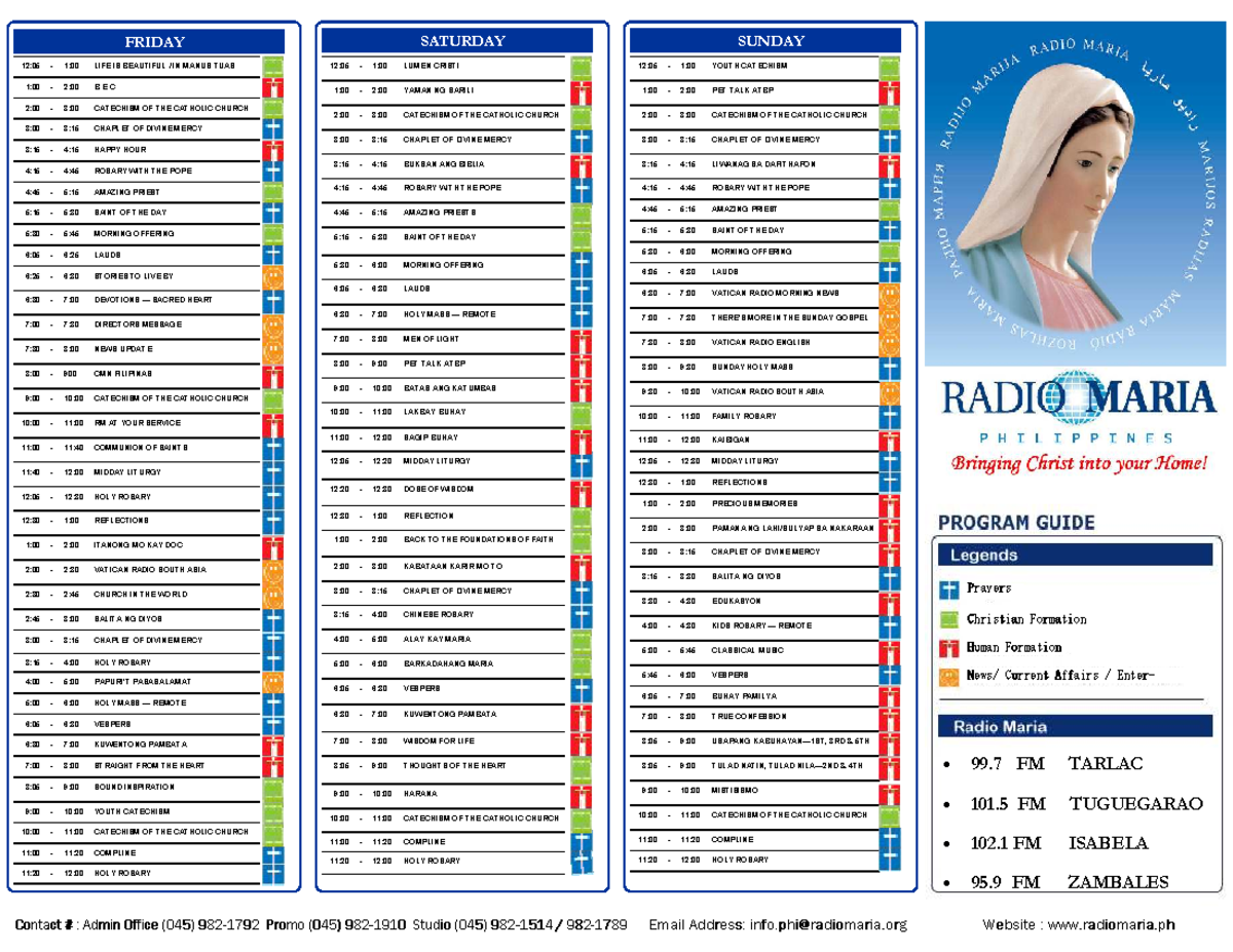 Radio Maria Program Schedule: Weekly Lineup and Highlights - Studocu