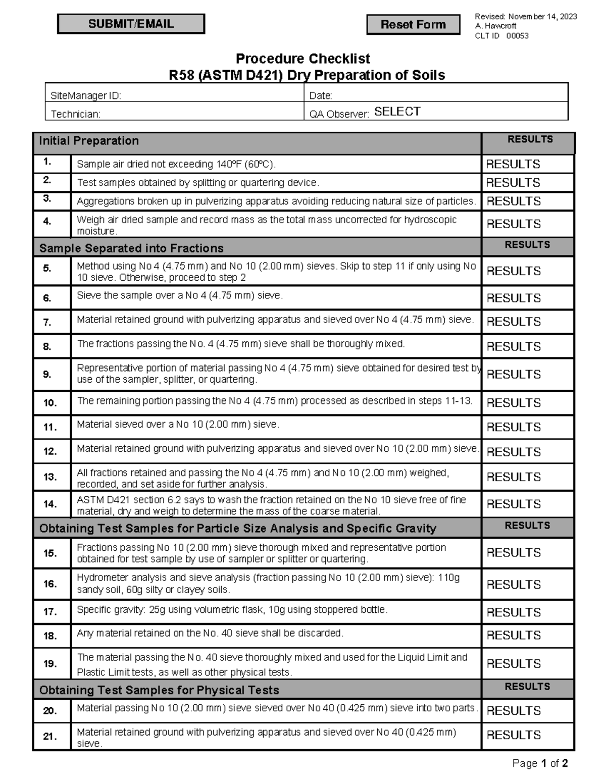 CLT R58 Procedure Checklist for Dry Soil Preparation - Studocu