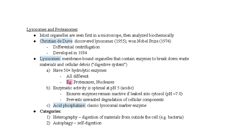 Bio 311 Exam 3 Study Guide: Lysosomes, Proteasomes, and Autophagy - Studocu