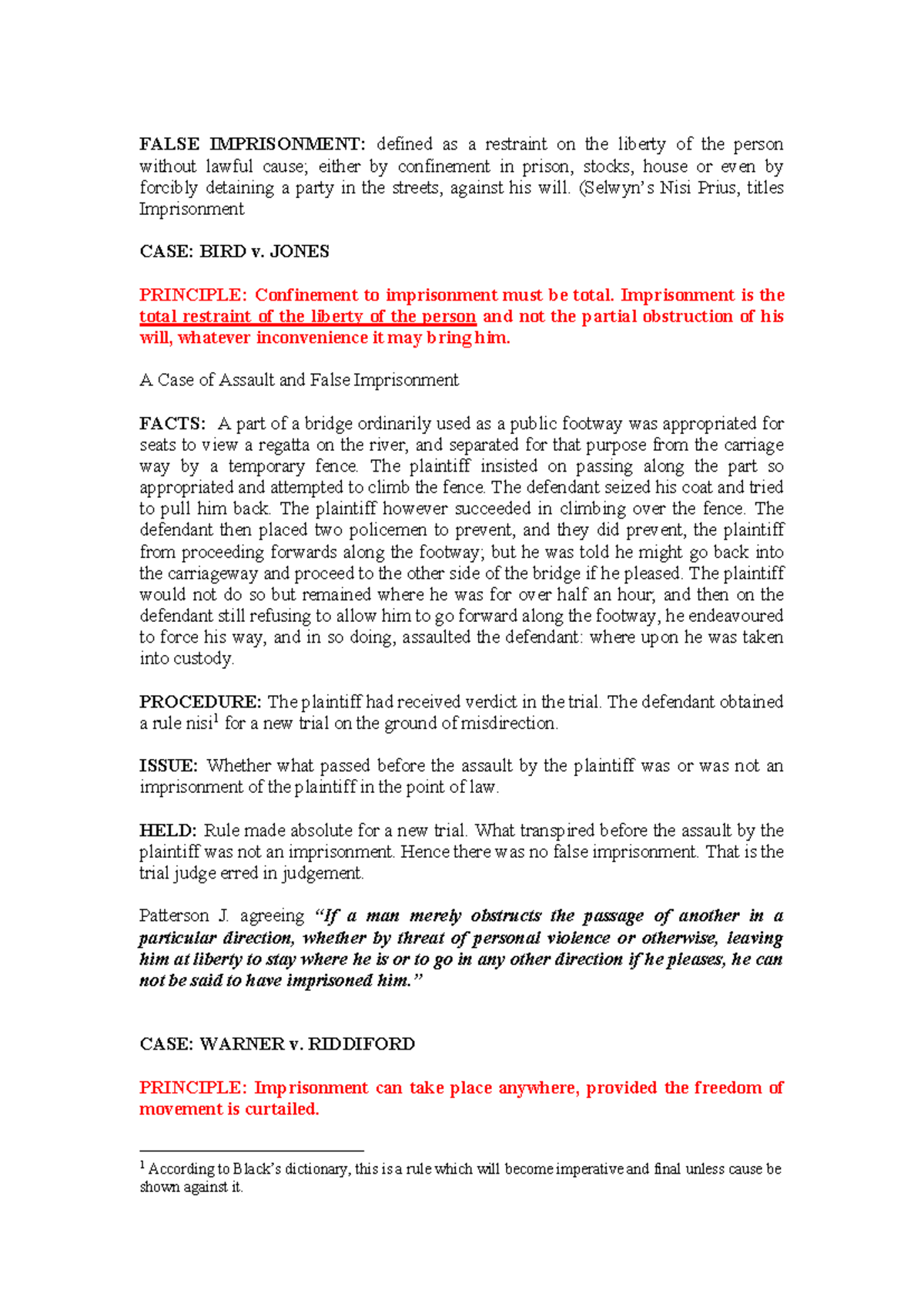 False Imprisonment Case Briefs: Key Principles & Landmark Cases - Studocu