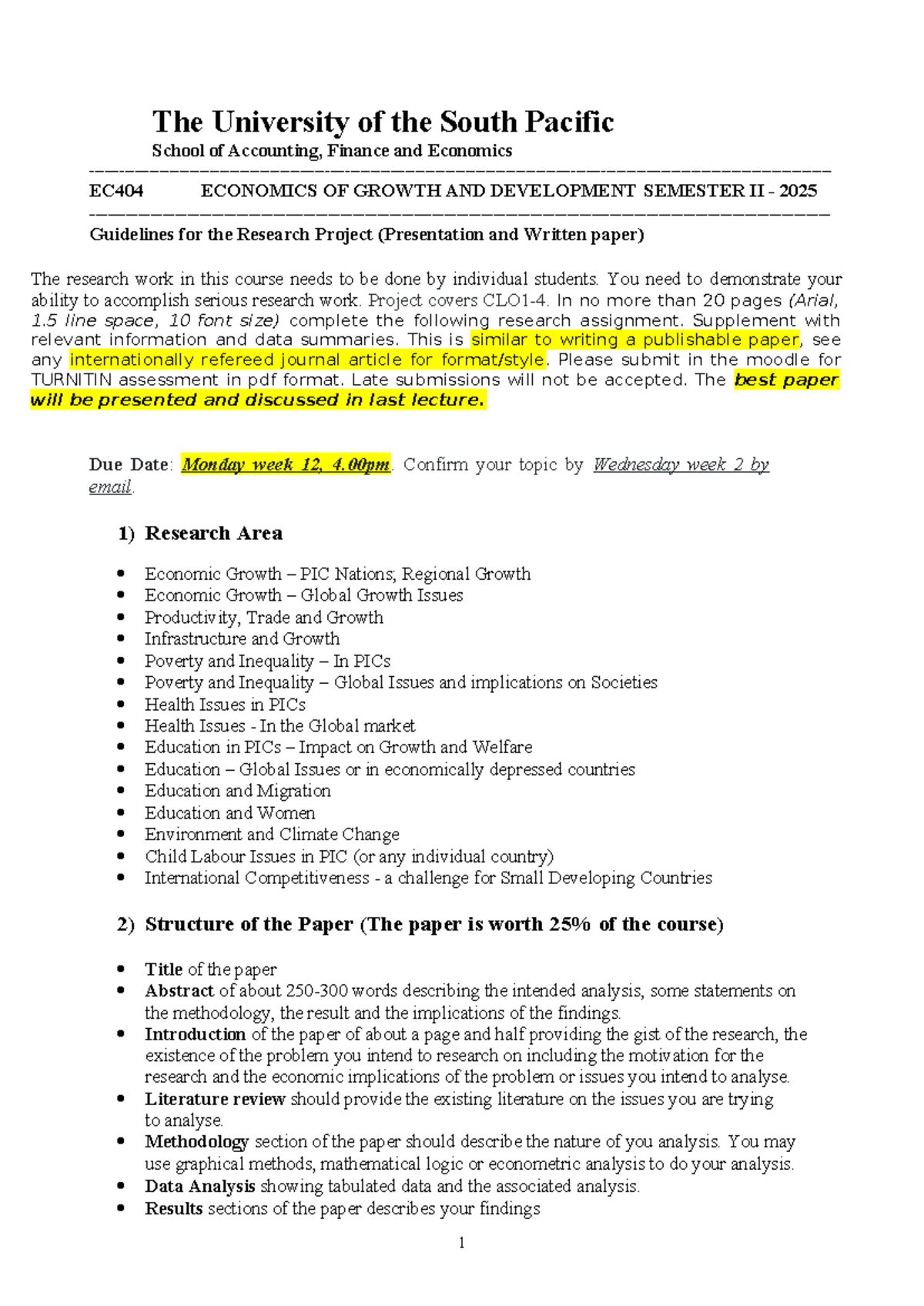 EC404 Research Project: Economics of Growth & Development - Studocu