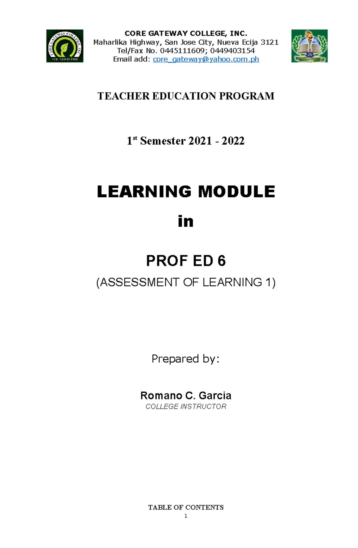 TEACHER EDUCATION PROGRAM (Prof Ed 6) Learning Module - 1st Sem 2021 ...