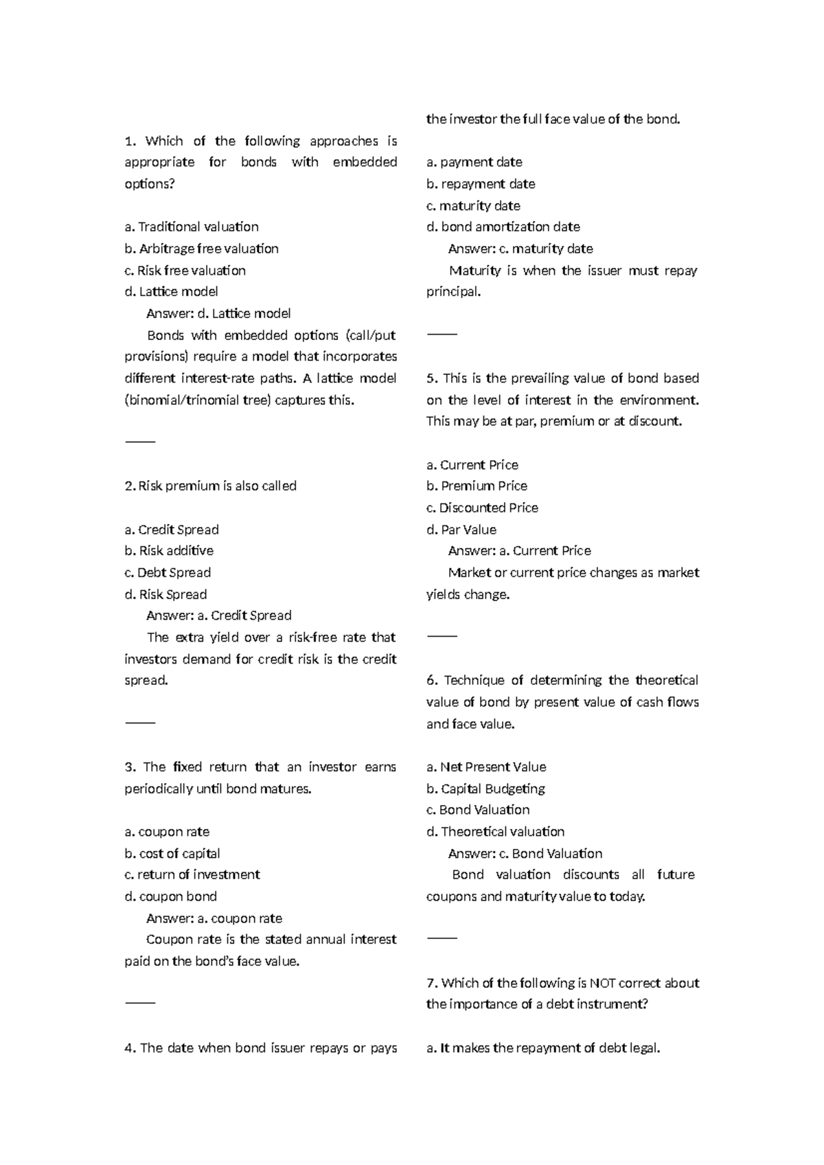 DS Testbank - Reviewer: Bond Valuation and Risk Analysis - Studocu