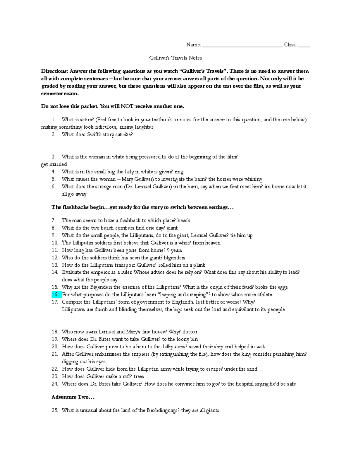 Gulliver's Travels Film Notes Study Guide for Exam Prep - Studocu