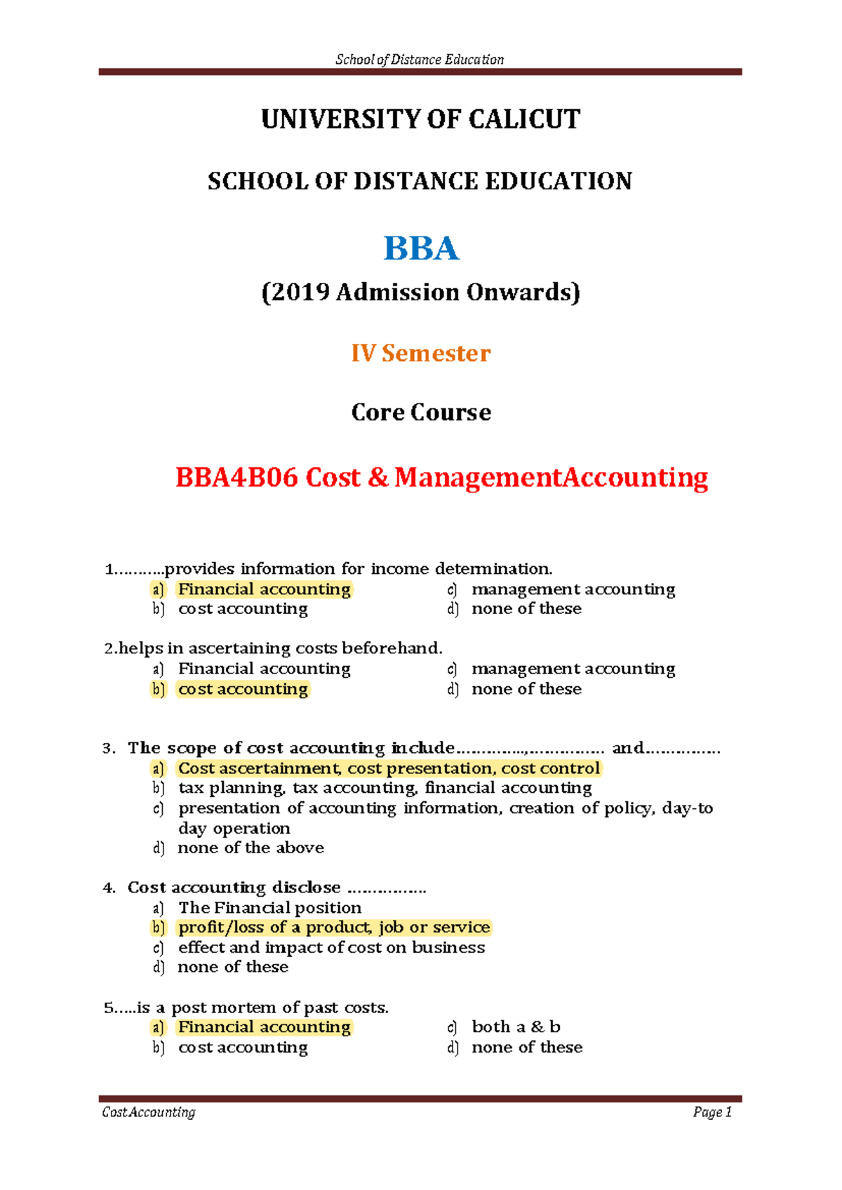 BBA4B06 Cost and Management Accounting: Comprehensive Study Notes - Studocu