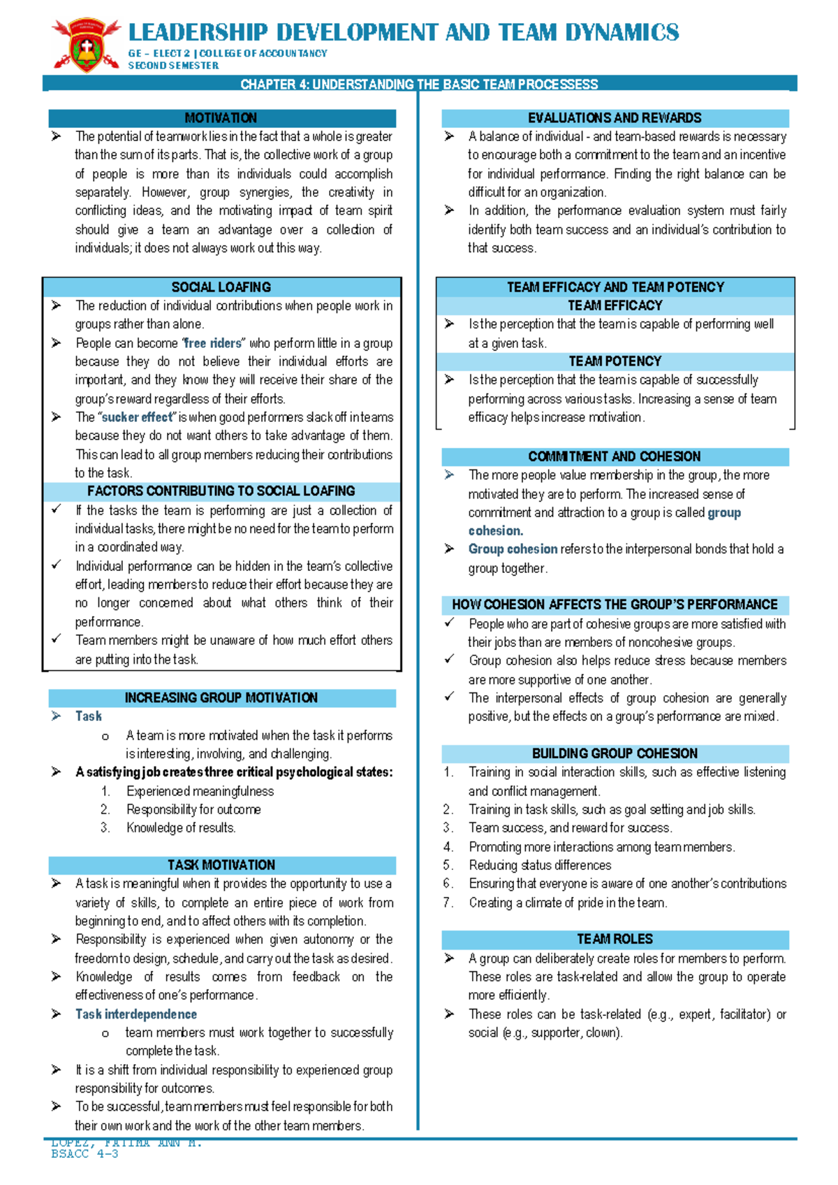 Chapter 4 Understanding BAsic Team Processes - LEADERSHIP DEVELOPMENT ...