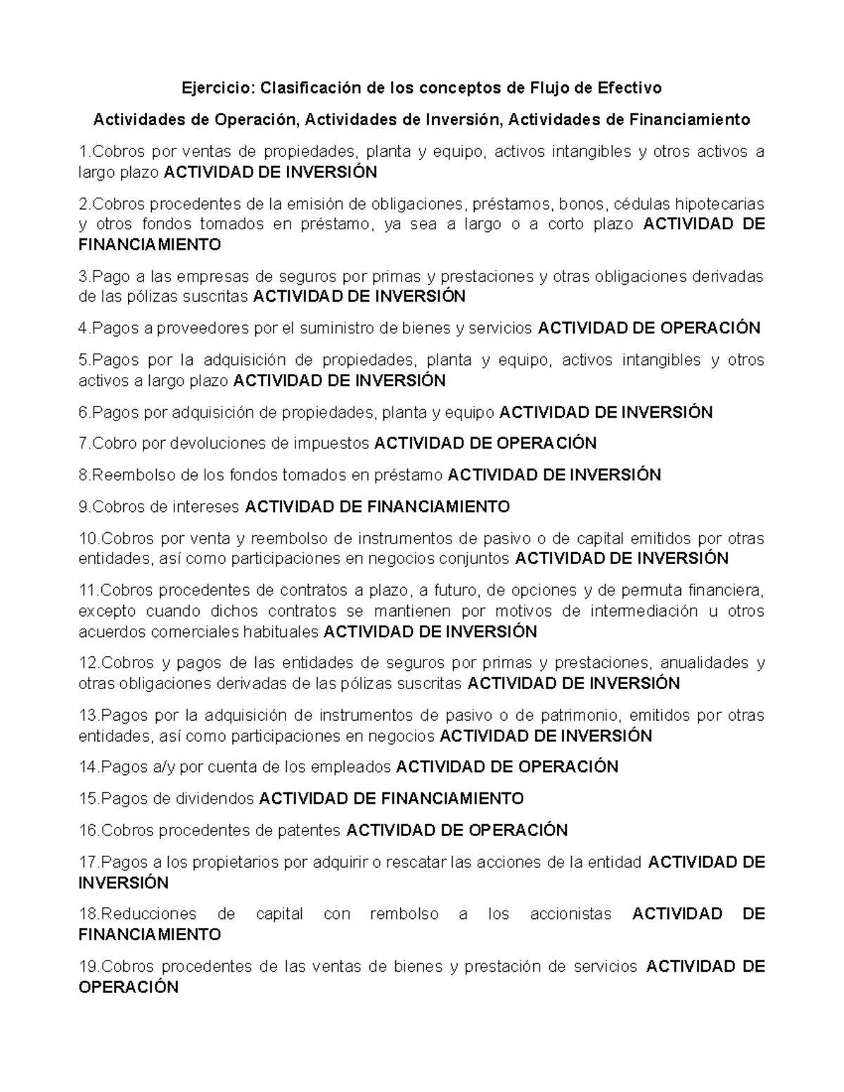 Clasificación de Actividades: Operación, Inversión y Financiamiento ...