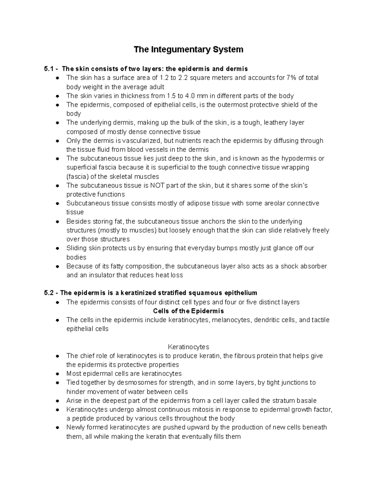 A&P Chapter 5 Notes - Prof Ray Thompson - The Integumentary System 5 ...