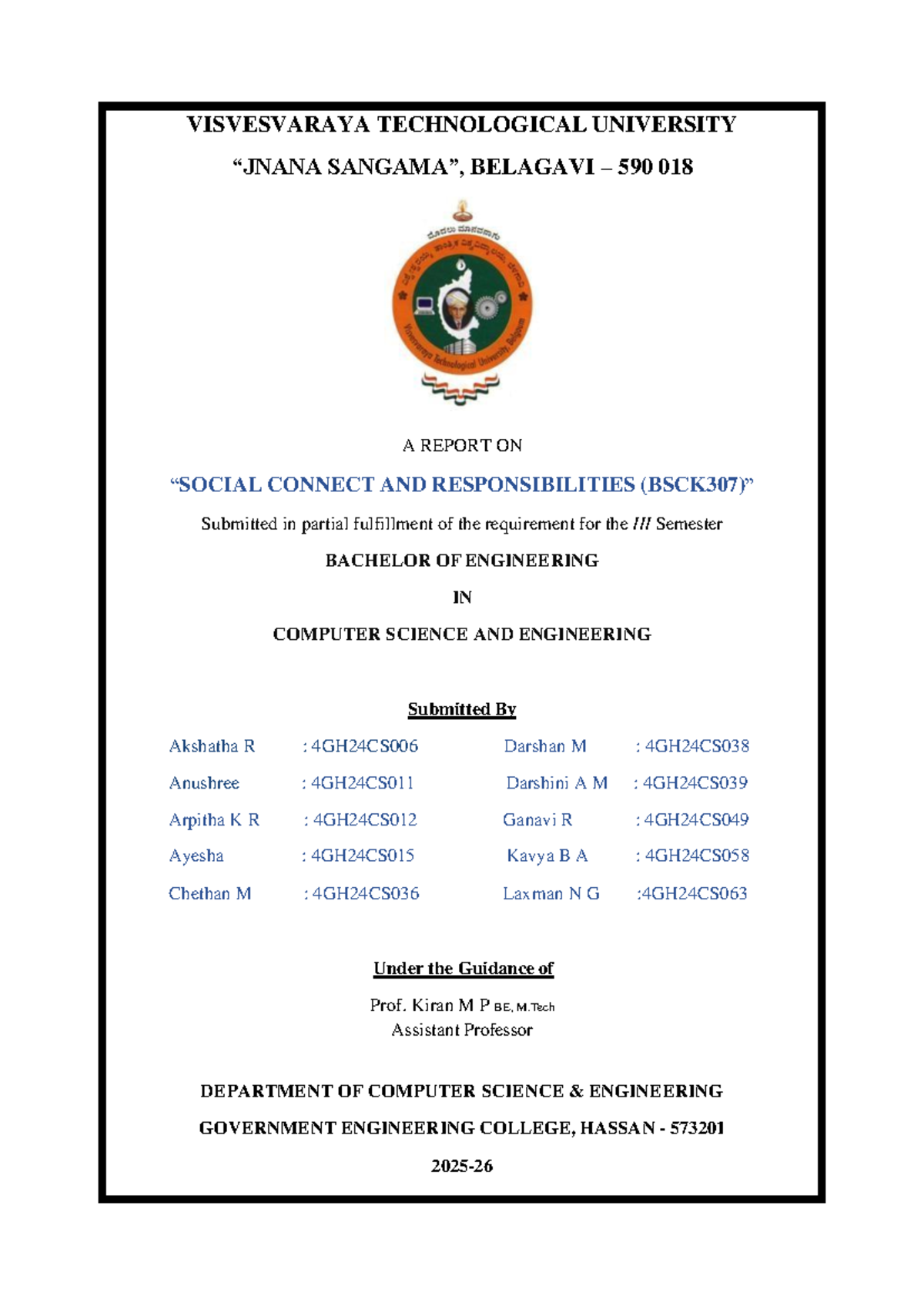 Social Connect & Responsibilities Report (BSCK307) - CSE Project - Studocu