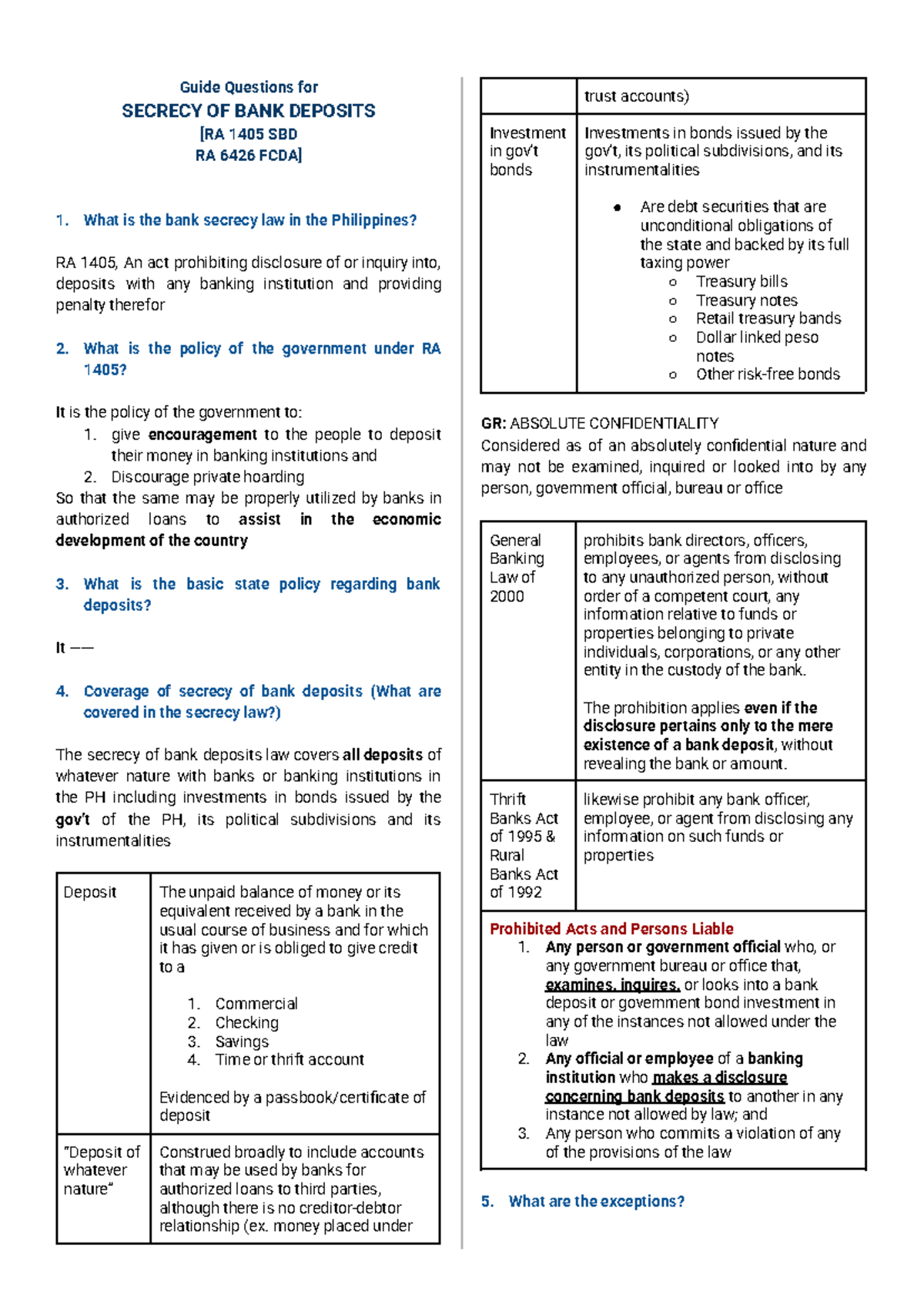 Buron AEC 101 - SBD - Guide to Bank Deposit Secrecy Laws - Studocu
