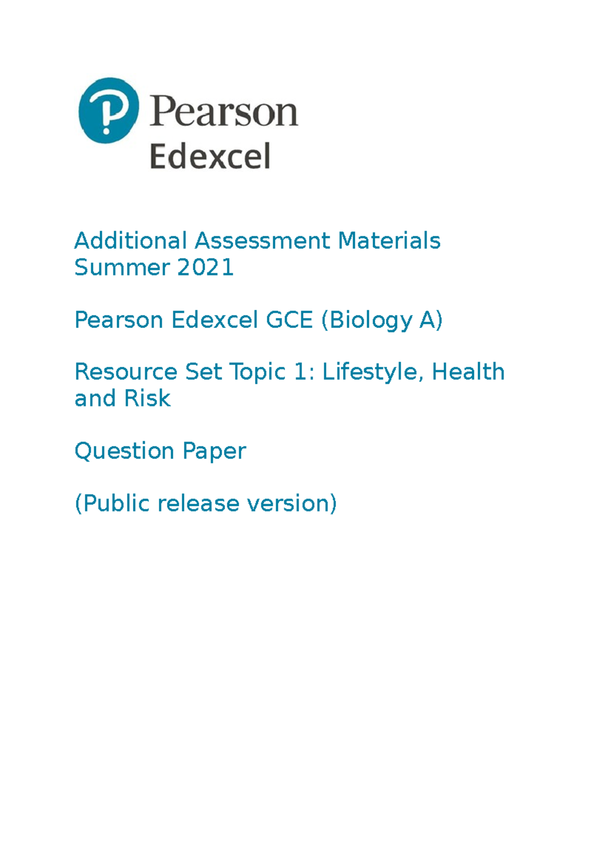 8BN0 AS Level Biology A - Topic 1: Lifestyle, Health & Risk QP - Studocu