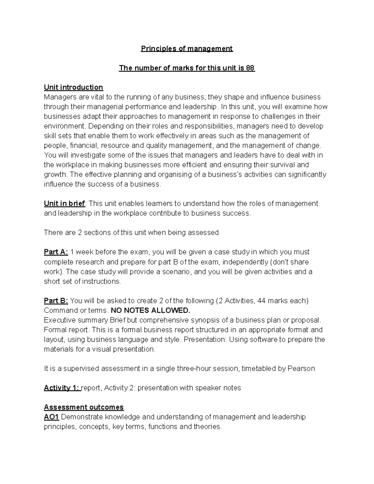 POM 101: Principles of Management - Unit Guide & Introduction - Studocu