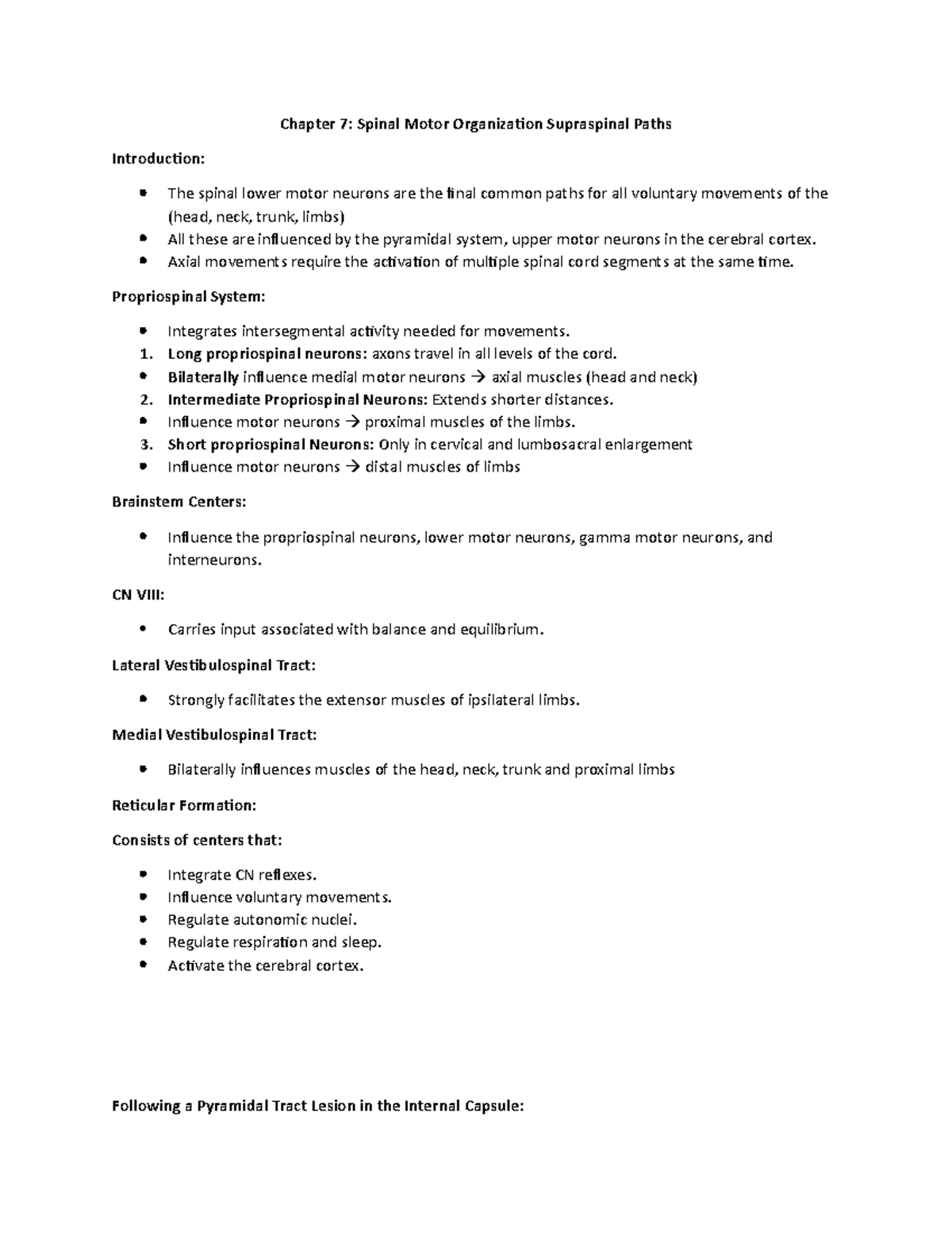 Chapter 7: Supraspinal Paths in Spinal Motor Organization - Studocu