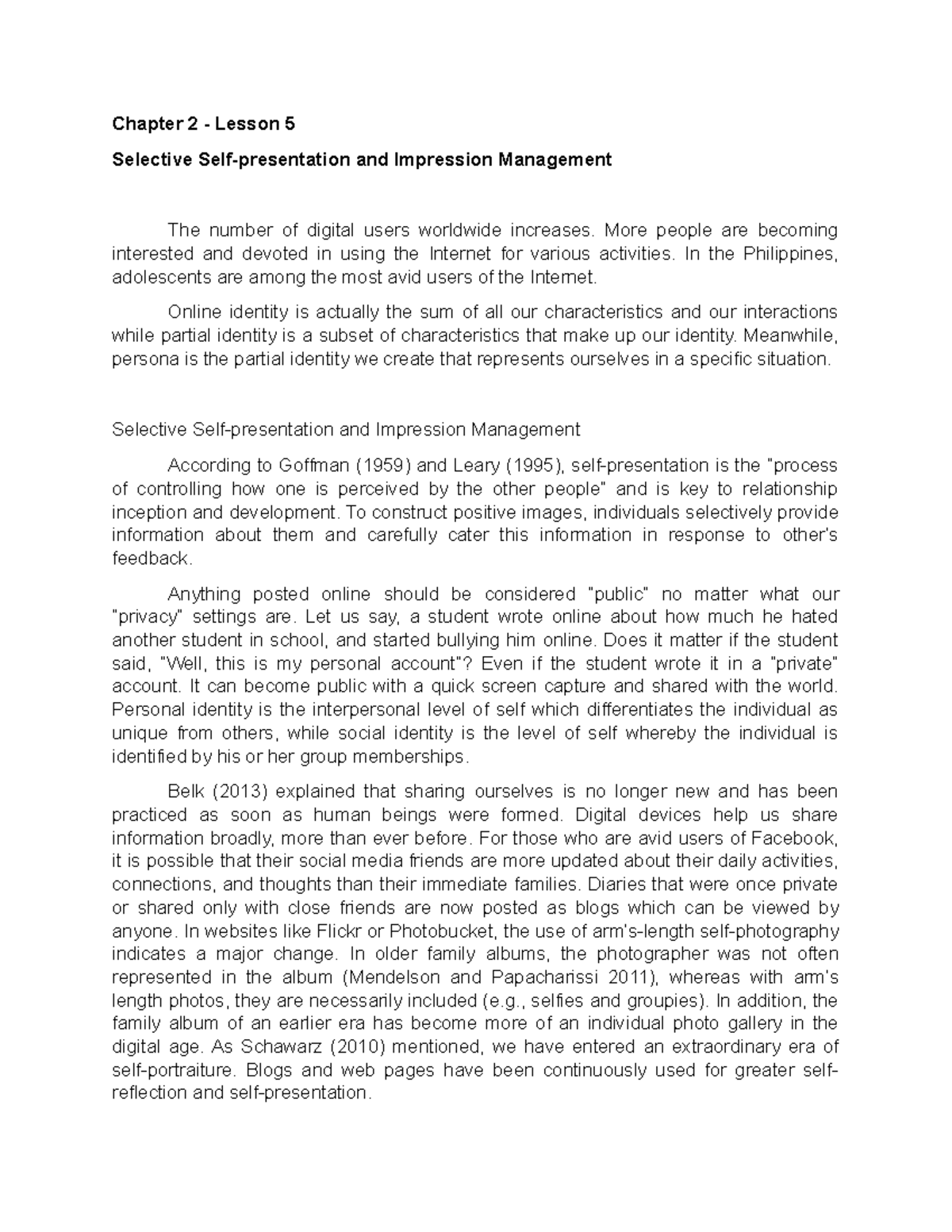 Psychology 101: Chapter 2 - Lesson 5 on Self-presentation & Identity ...
