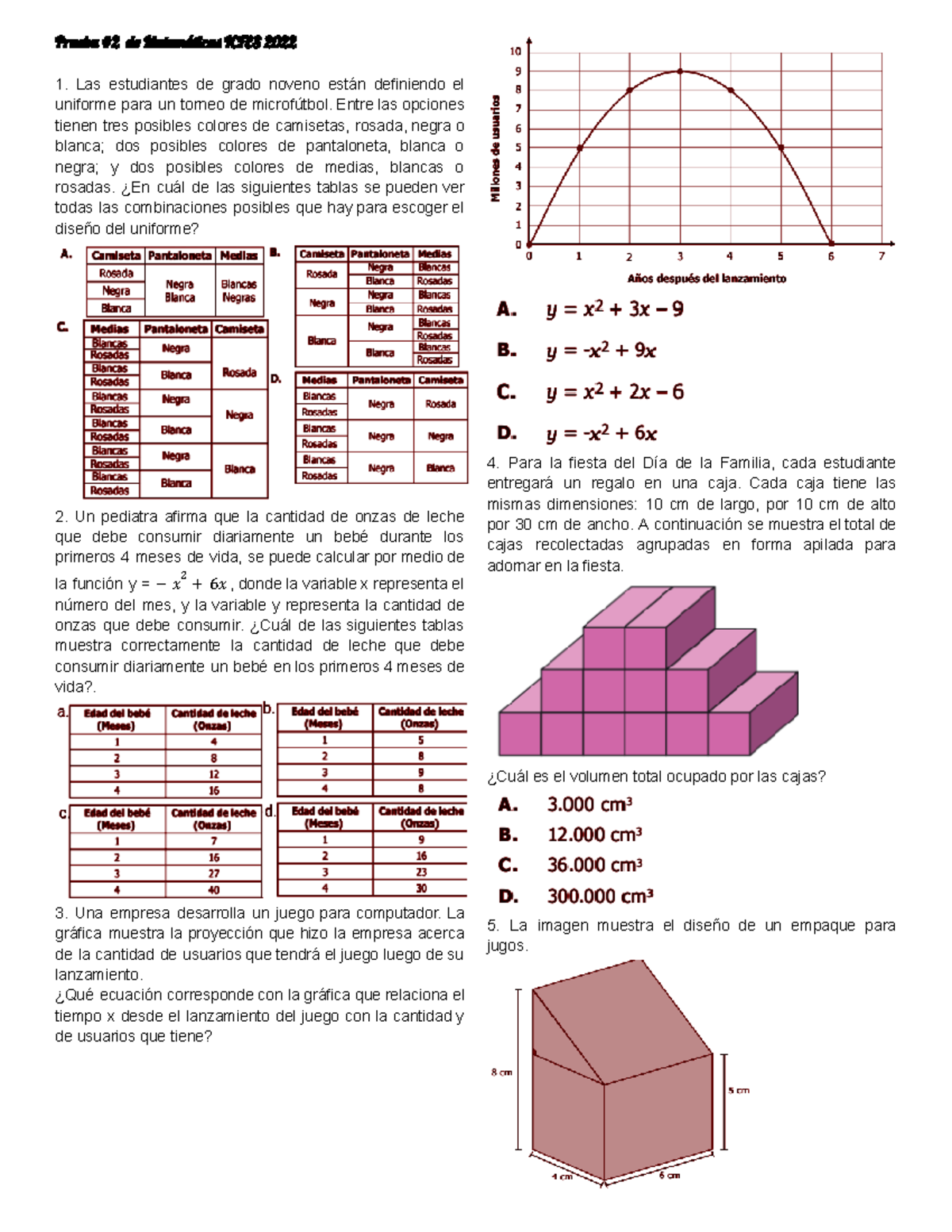 Prueba de Matemáticas 2 Icfes - Ejercicios y Soluciones 2022 - Studocu
