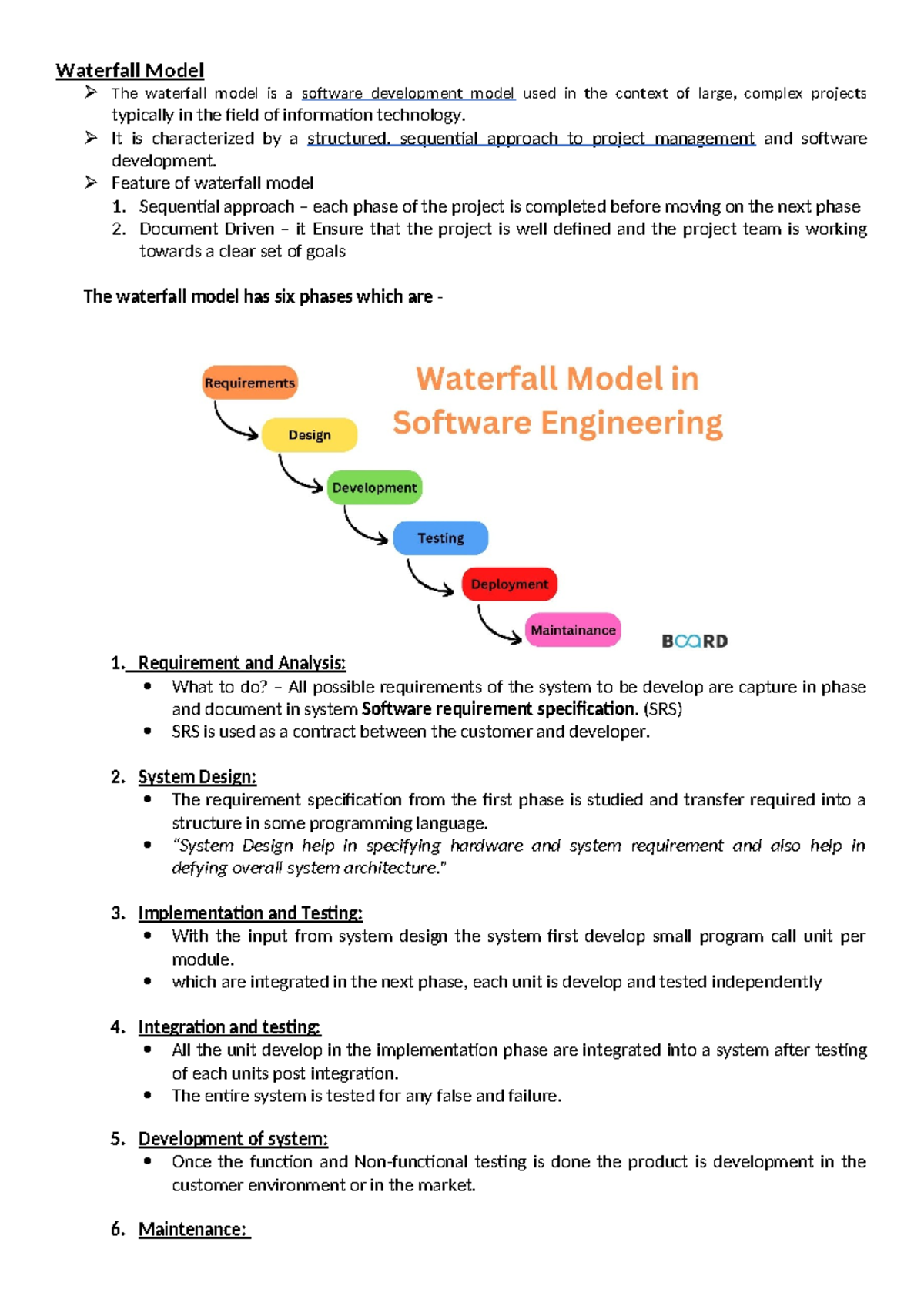 Unit 1 - Unit 1 of software engineering of aktu - Waterfall Model The ...