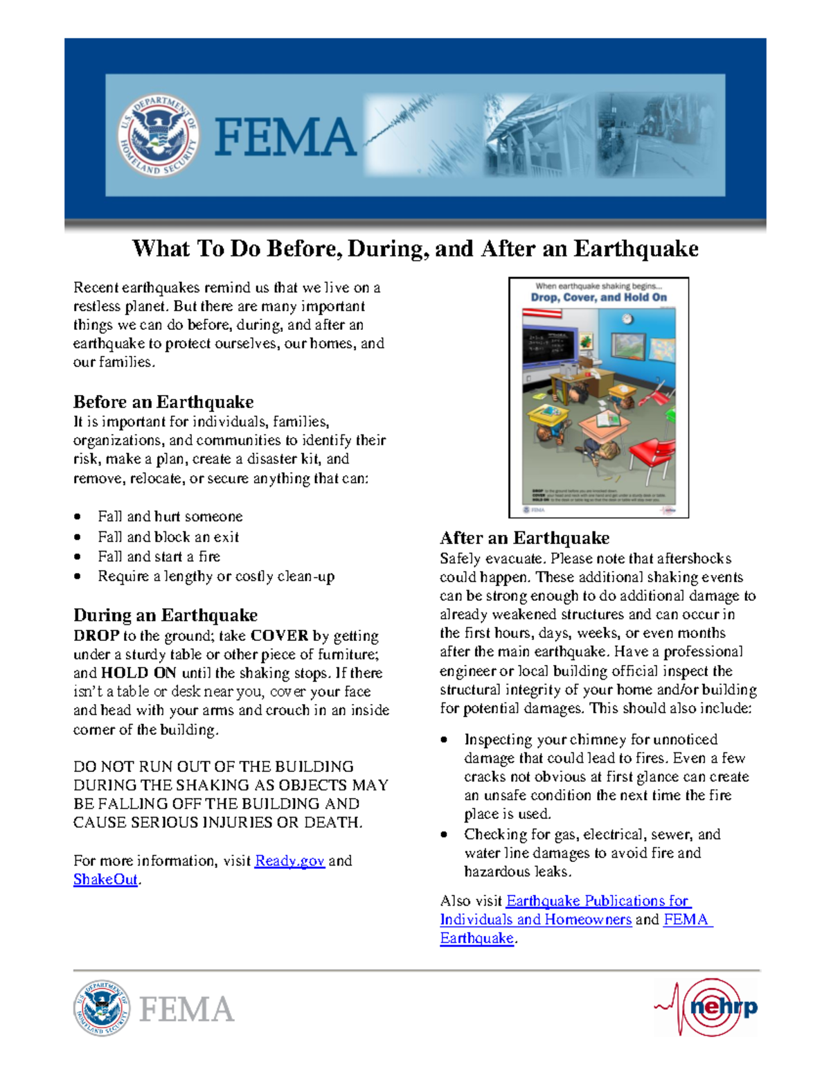 FEMA Earthquake Preparedness: Before, During, and After Guide - Studocu