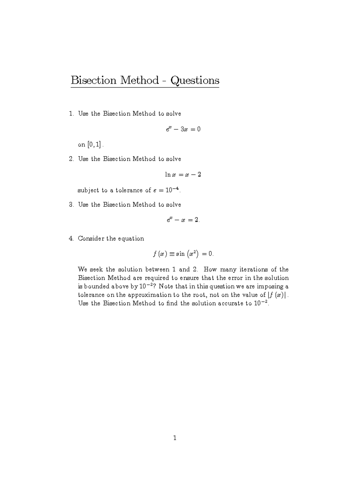 02. Bisection Method - Questions and Solutions for Root Finding - Studocu
