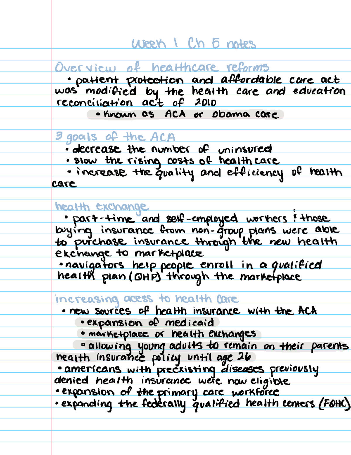 Health Profession CH 5 - Healthcare Reform & ACA Notes - Studocu