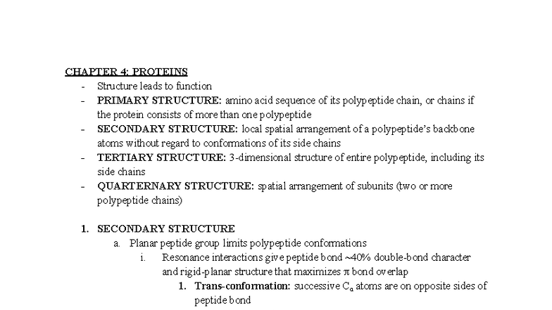 Midterm 2 Notes - Units 4 and 5: Protein Structure and Function - Studocu
