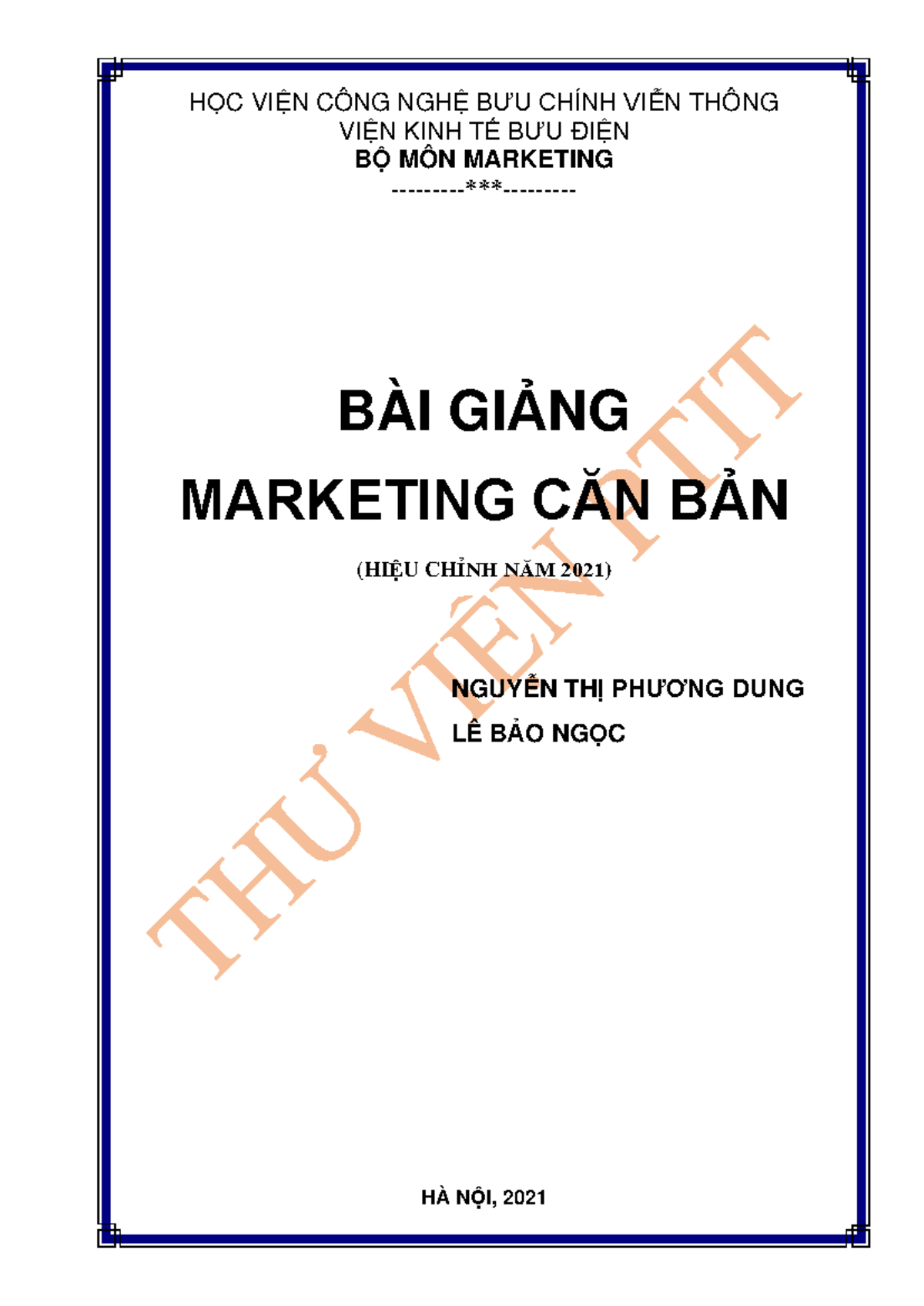 Bài Giảng Marketing Căn Bản 2021 - BGVL101 - ptit - Document Preview