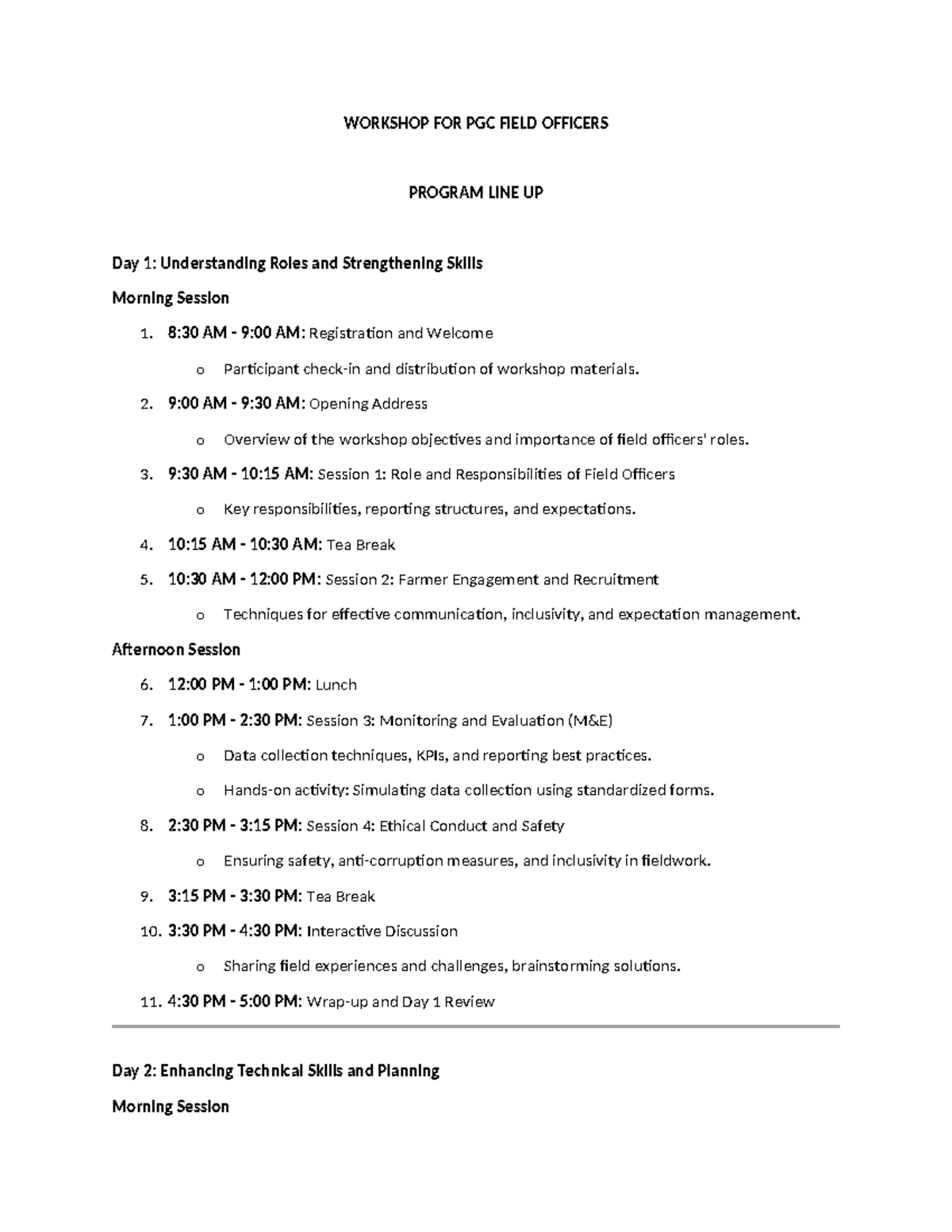 2 day training for field officers of PGC - WORKSHOP FOR PGC FIELD ...