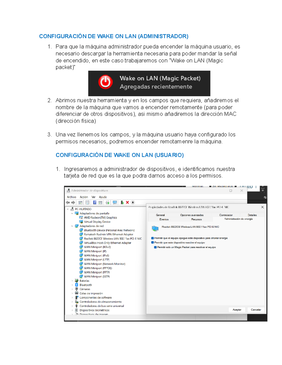 Configuración DE WAKE ON LAN - CONFIGURACIÓN DE WAKE ON LAN ...