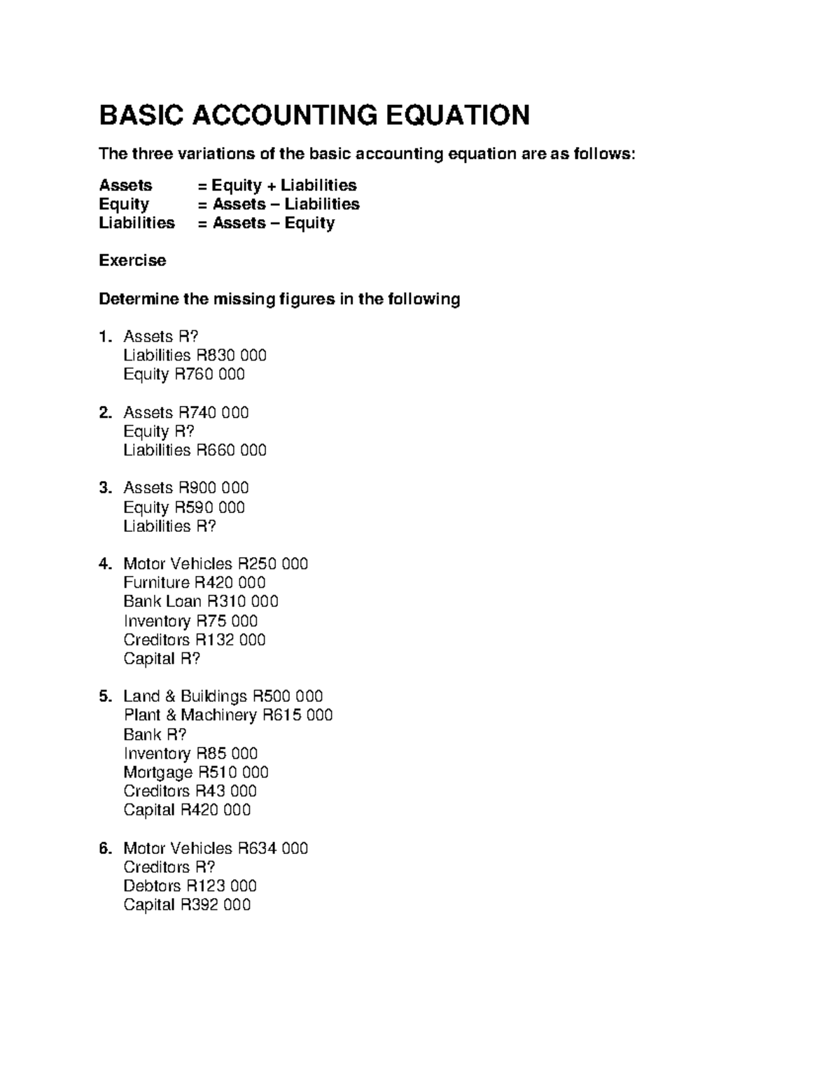 Basic Accounting Equation 061233 - BASIC ACCOUNTING EQUATION The three ...