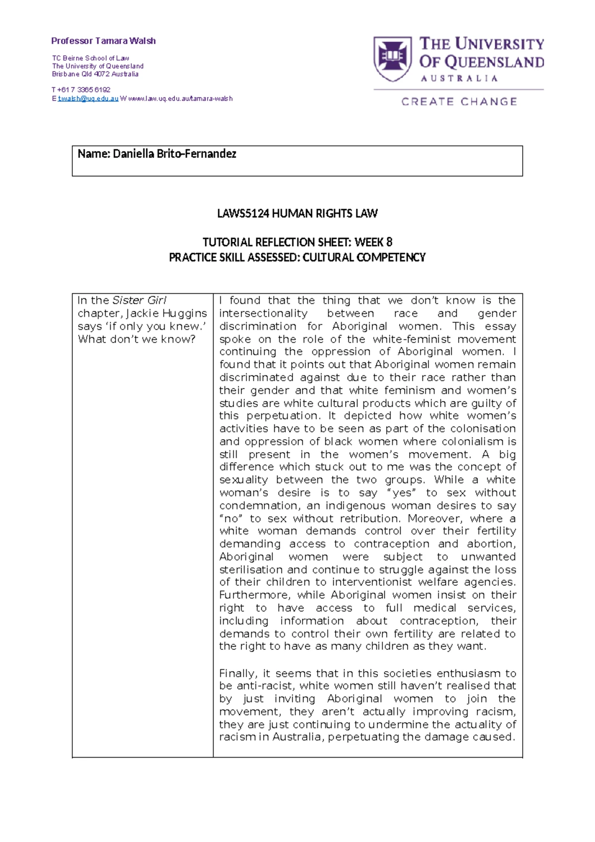 LAWS5124 Human Rights Law Tutorial Reflection Sheet: Week 3 Analysis ...