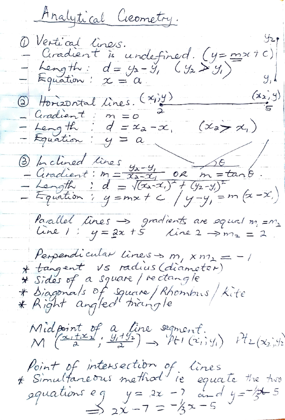 Analytical Geometry Notes for Course Code: MATH101 - Studocu