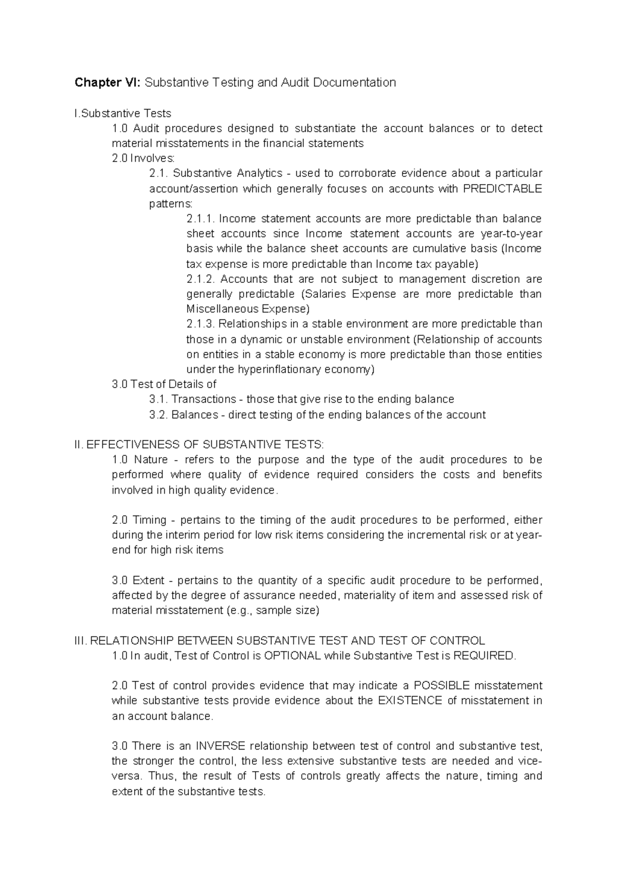 Auditing Theory - Chapter 6: Substantive Testing & Documentation - Studocu