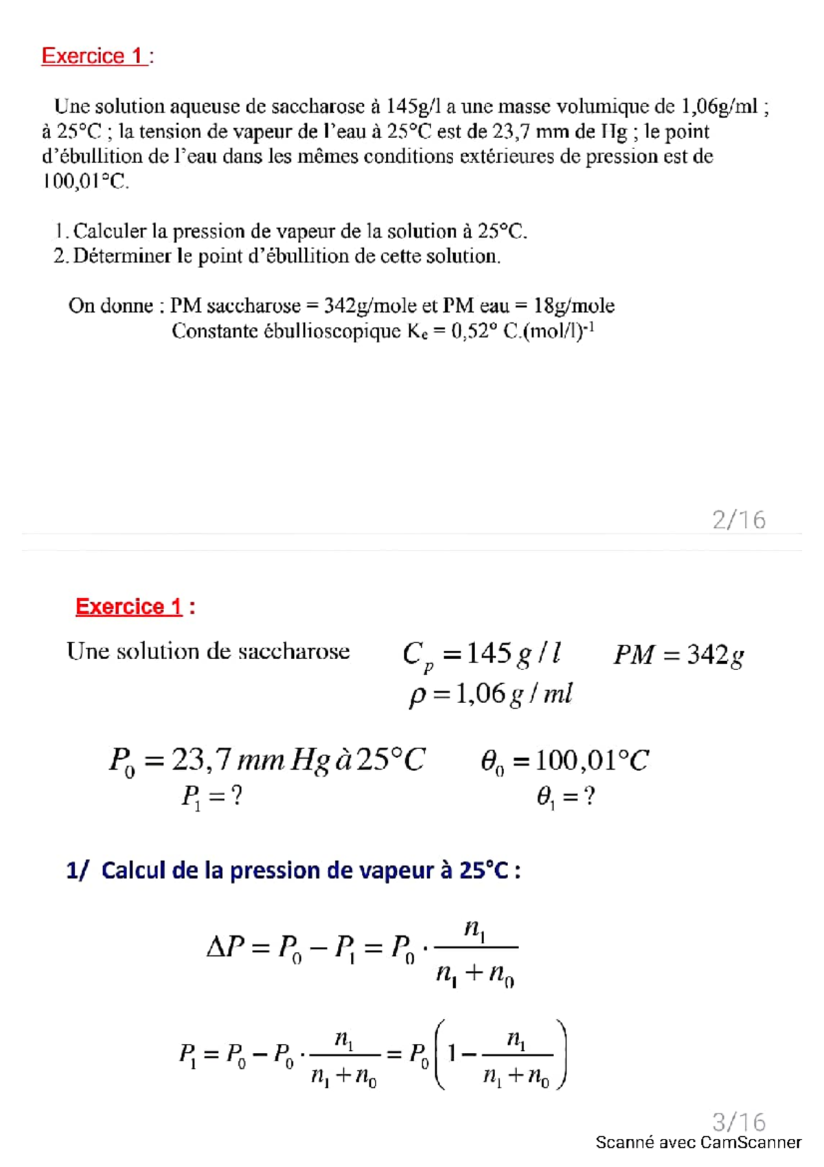 Propriétés colligatives exercices - Exercice 1 : Une solution aqueuse ...