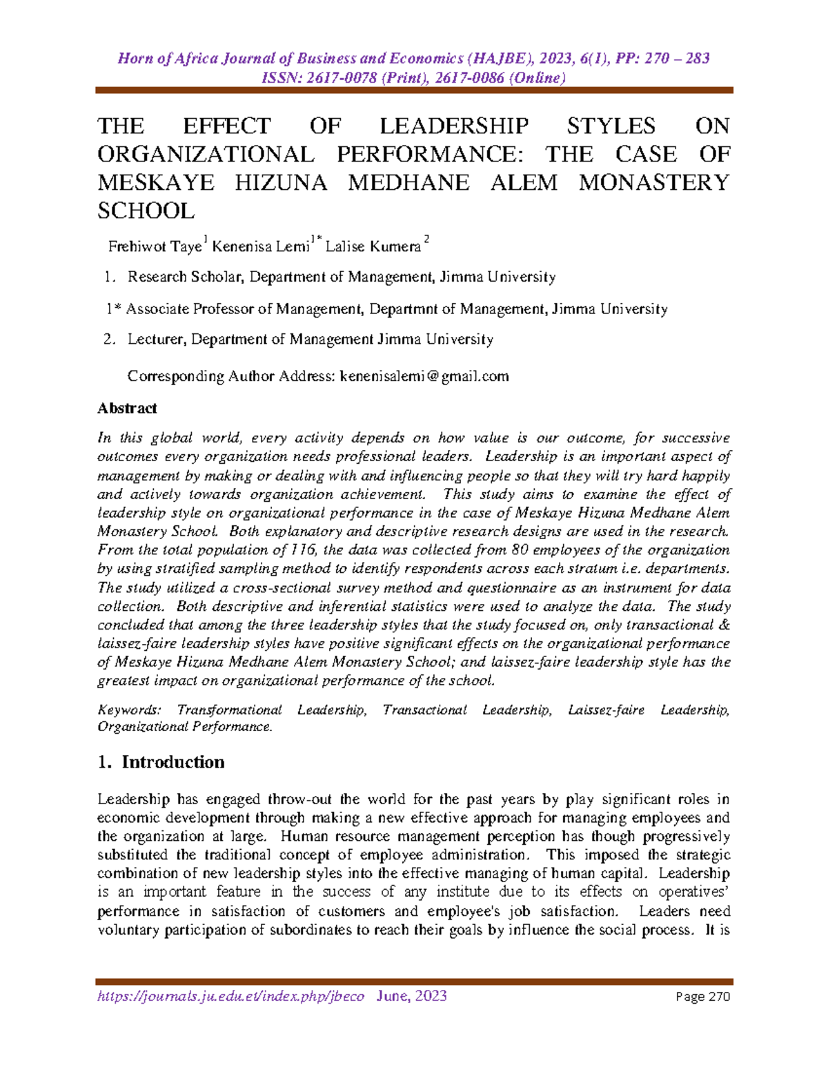 The Impact of Leadership Styles on Organizational Performance: A Case ...