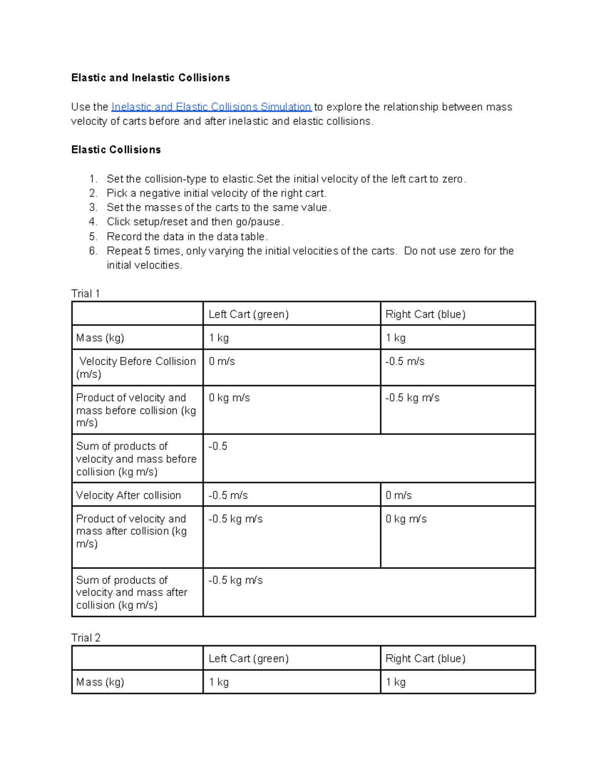 Copy of Elastic and Inelastic Collisions - Elastic and Inelastic ...