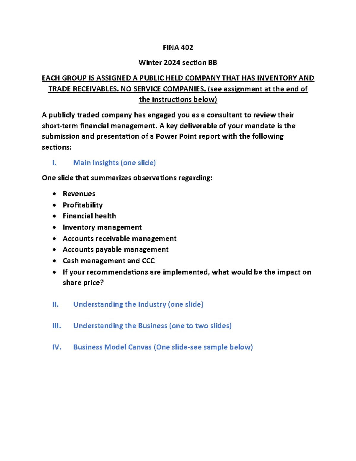FINA 402 Group Project: Financial Management Analysis for 2024 - Studocu