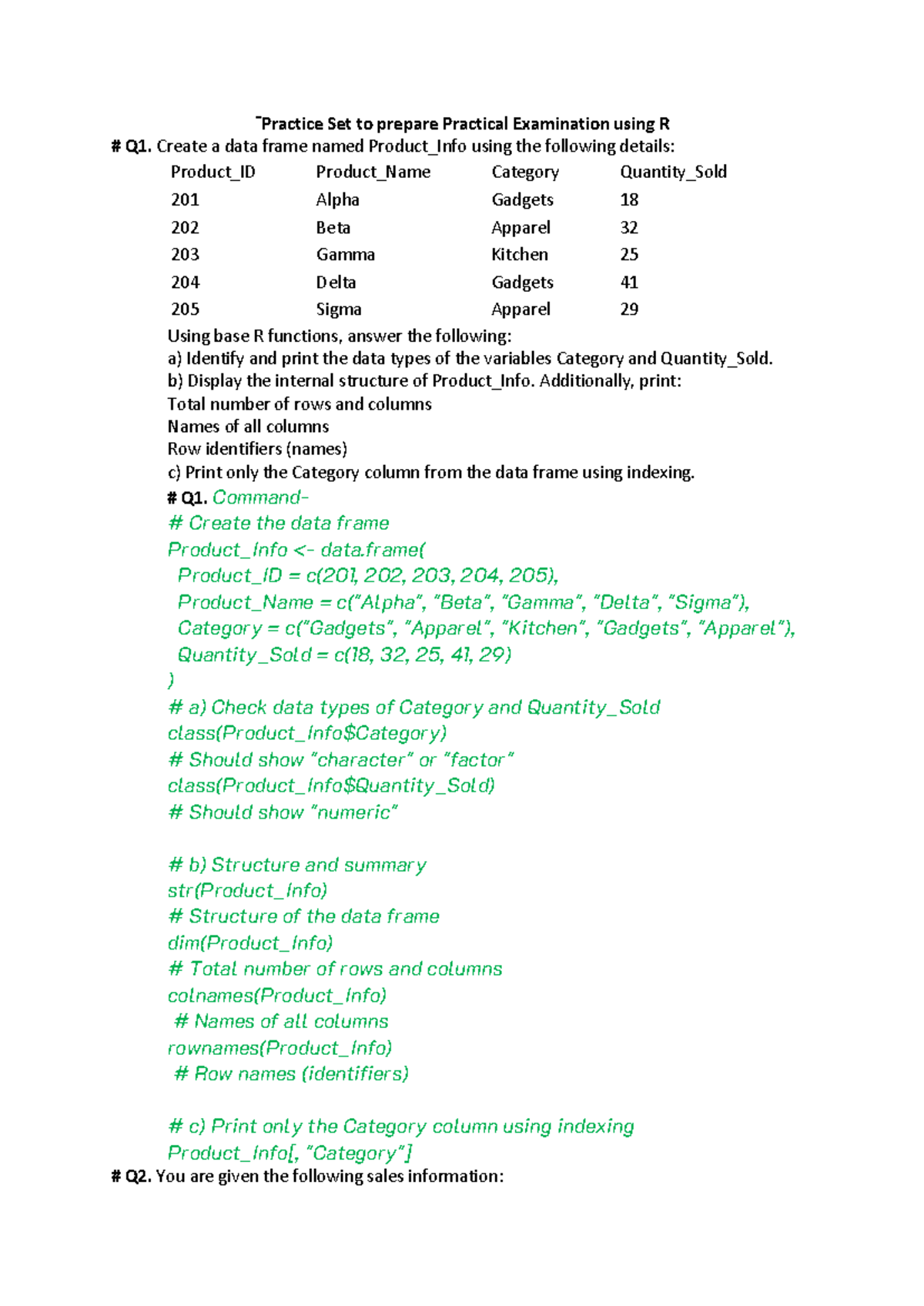 Practice SET 1&2 Combined: R Programming Practical Exam Preparation ...