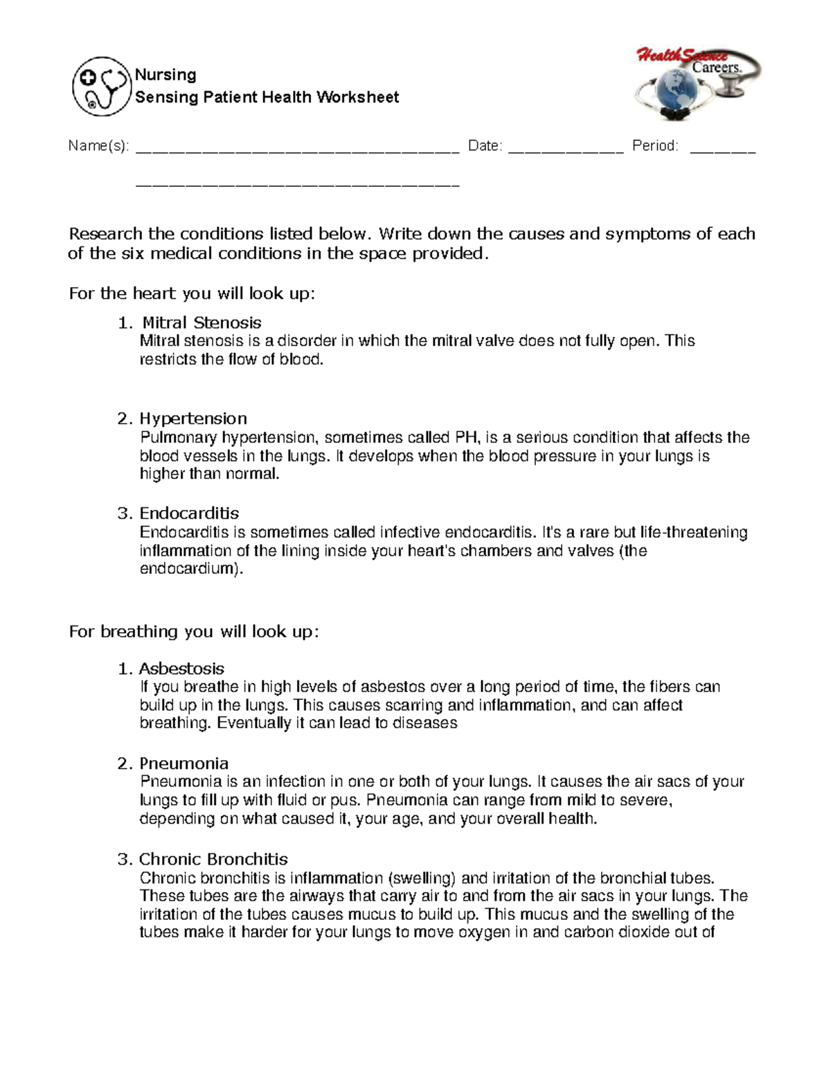 NUR 101: Sensing Patient Health Conditions Worksheet - Studocu