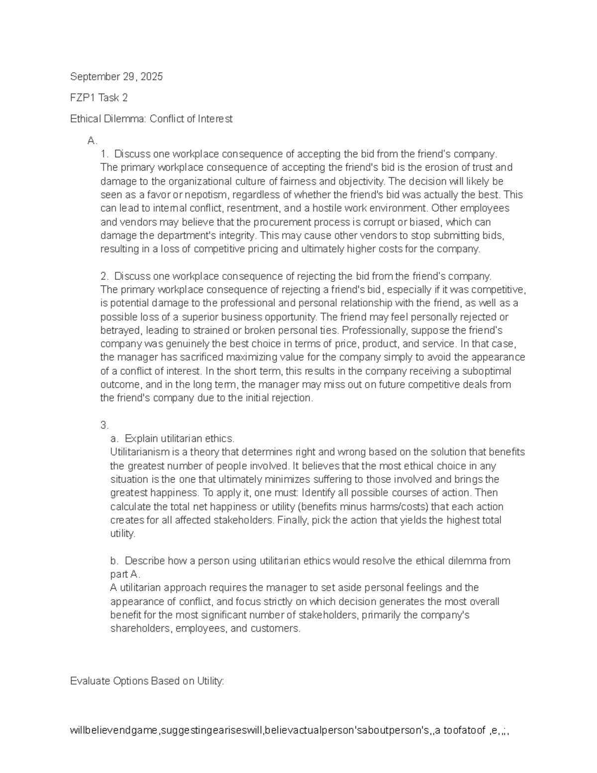 FZP1 Task 2: Ethical Dilemma Analysis on Conflict of Interest - Studocu