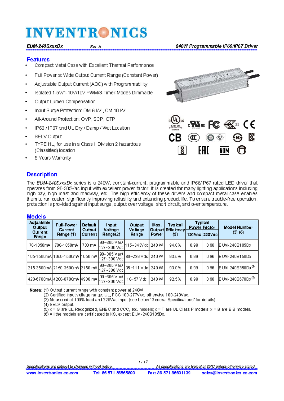 240W LED Driver Technical Specifications and Features - Studocu