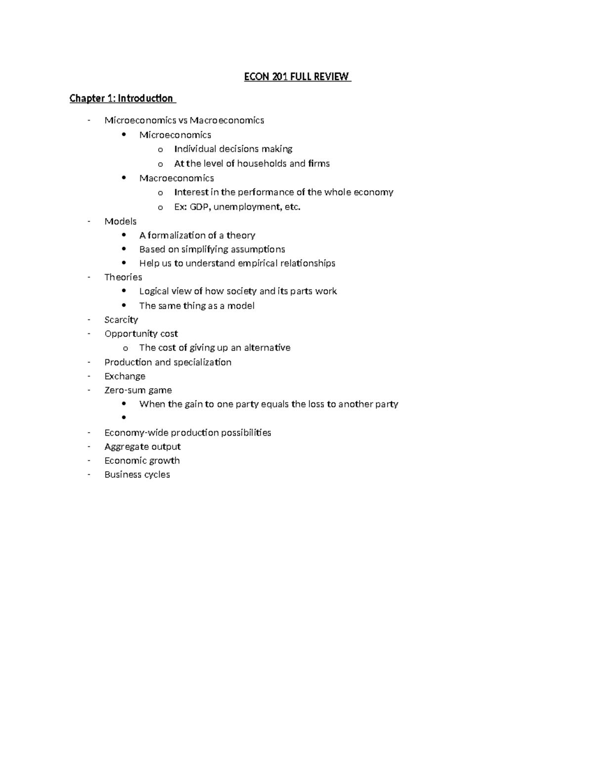 Economics 201 full review - comprehensive notes on micro and macro ...