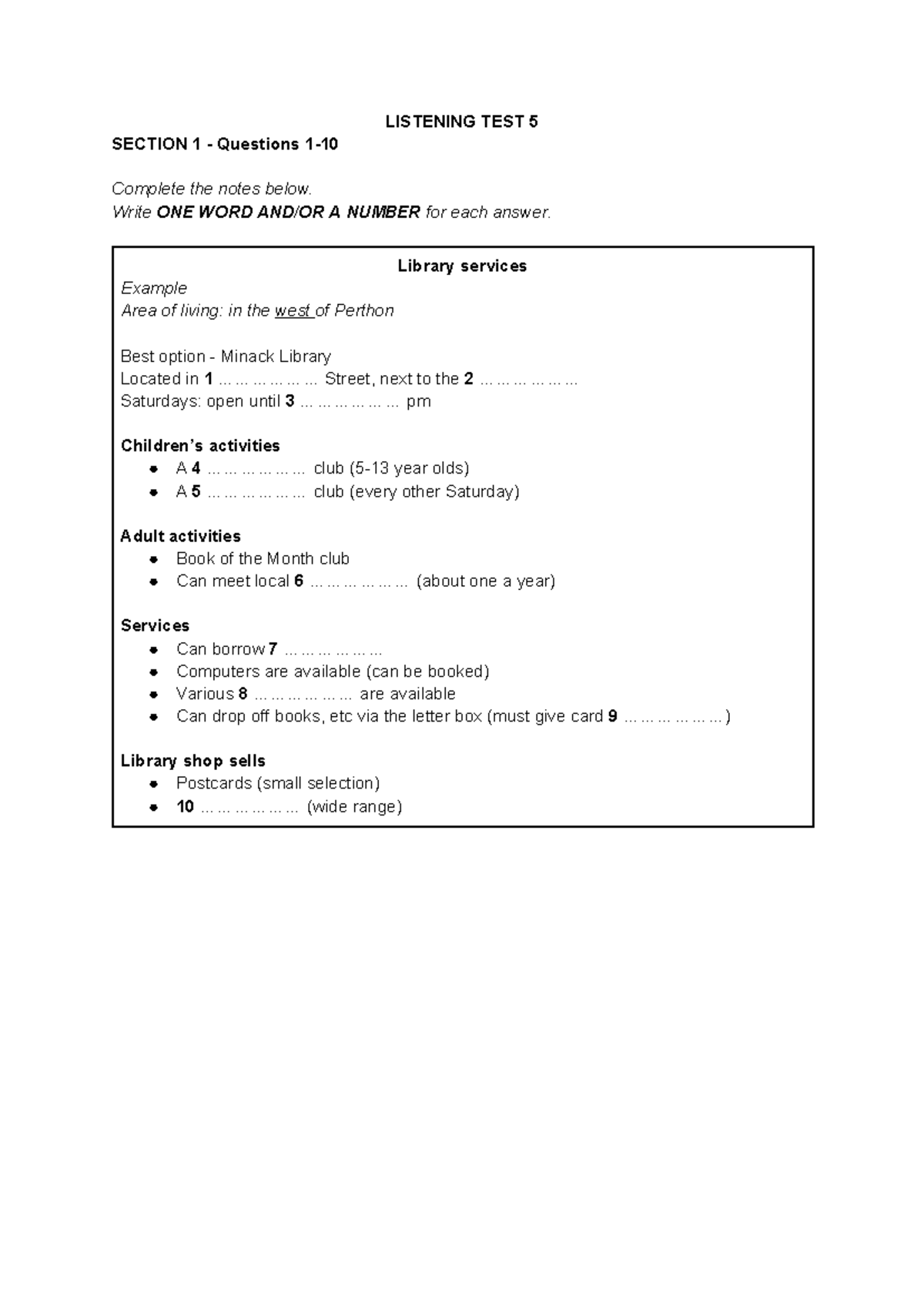 VOL 7 TEST 5 - Listening Test Section 1 to 4 Questions - Studocu
