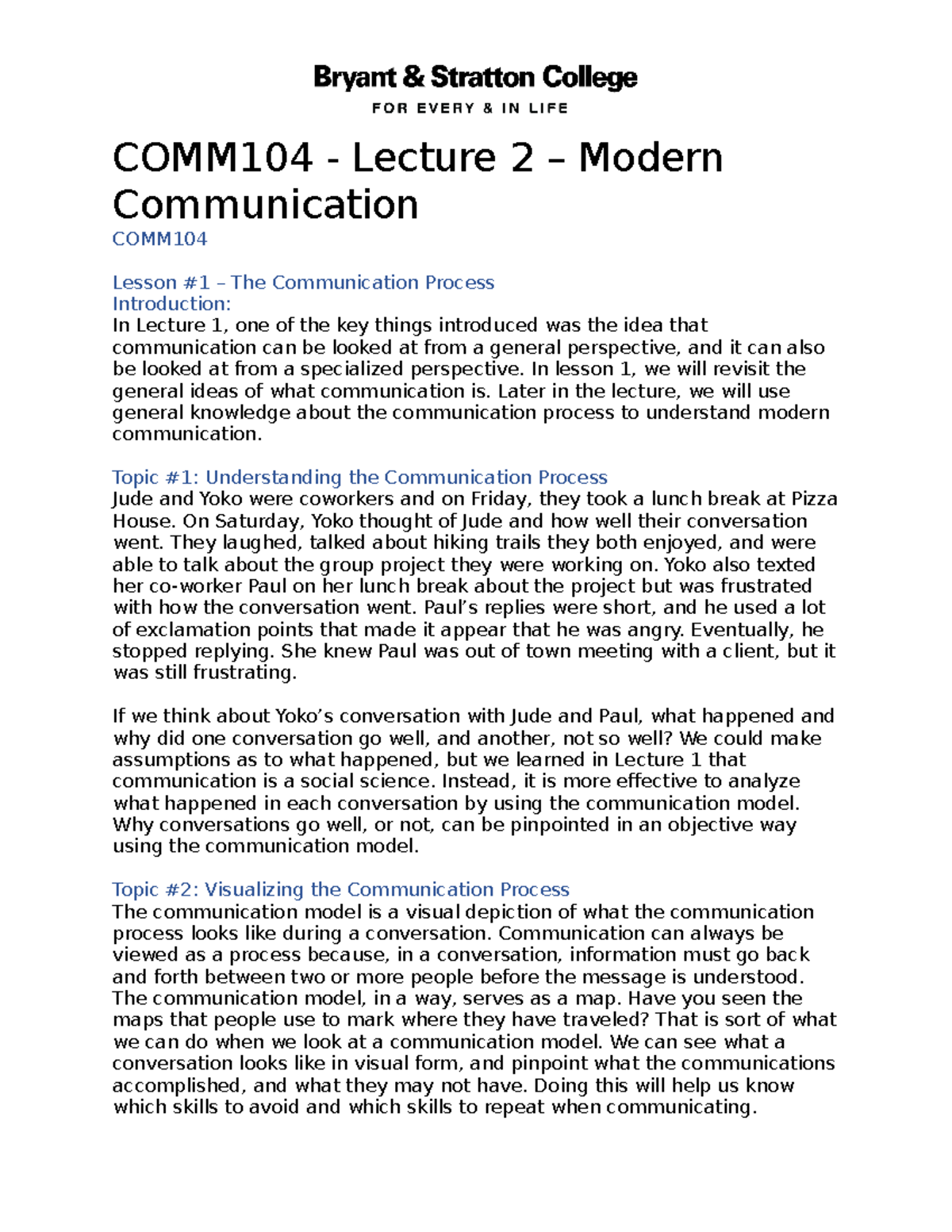 COMM104 Lecture 2: Understanding Modern Communication Processes - Studocu