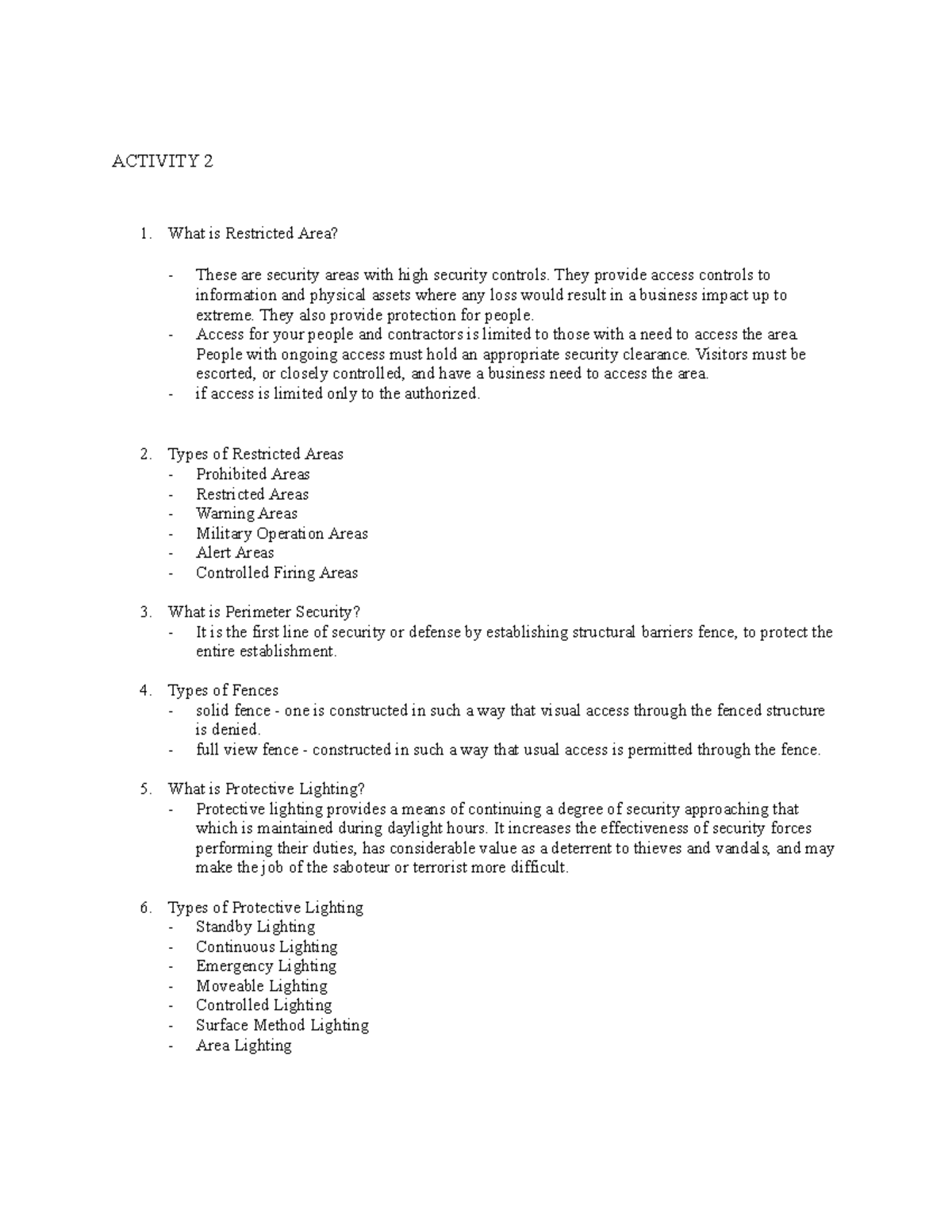 What is Restricted Area - ACTIVITY 2 What is Restricted Area? These are ...