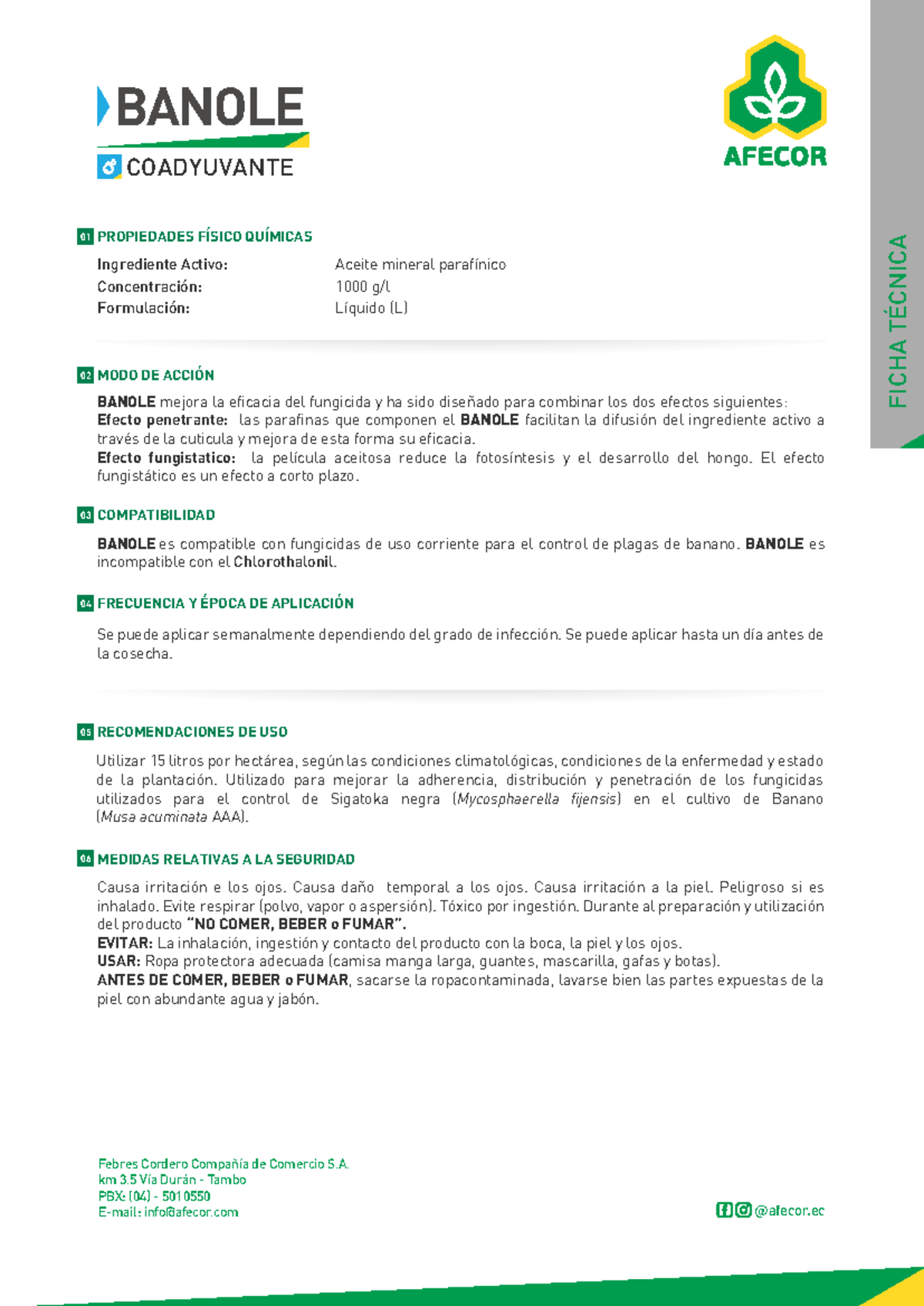 Ficha Técnica de BANOLE: Propiedades y Modo de Acción - Studocu